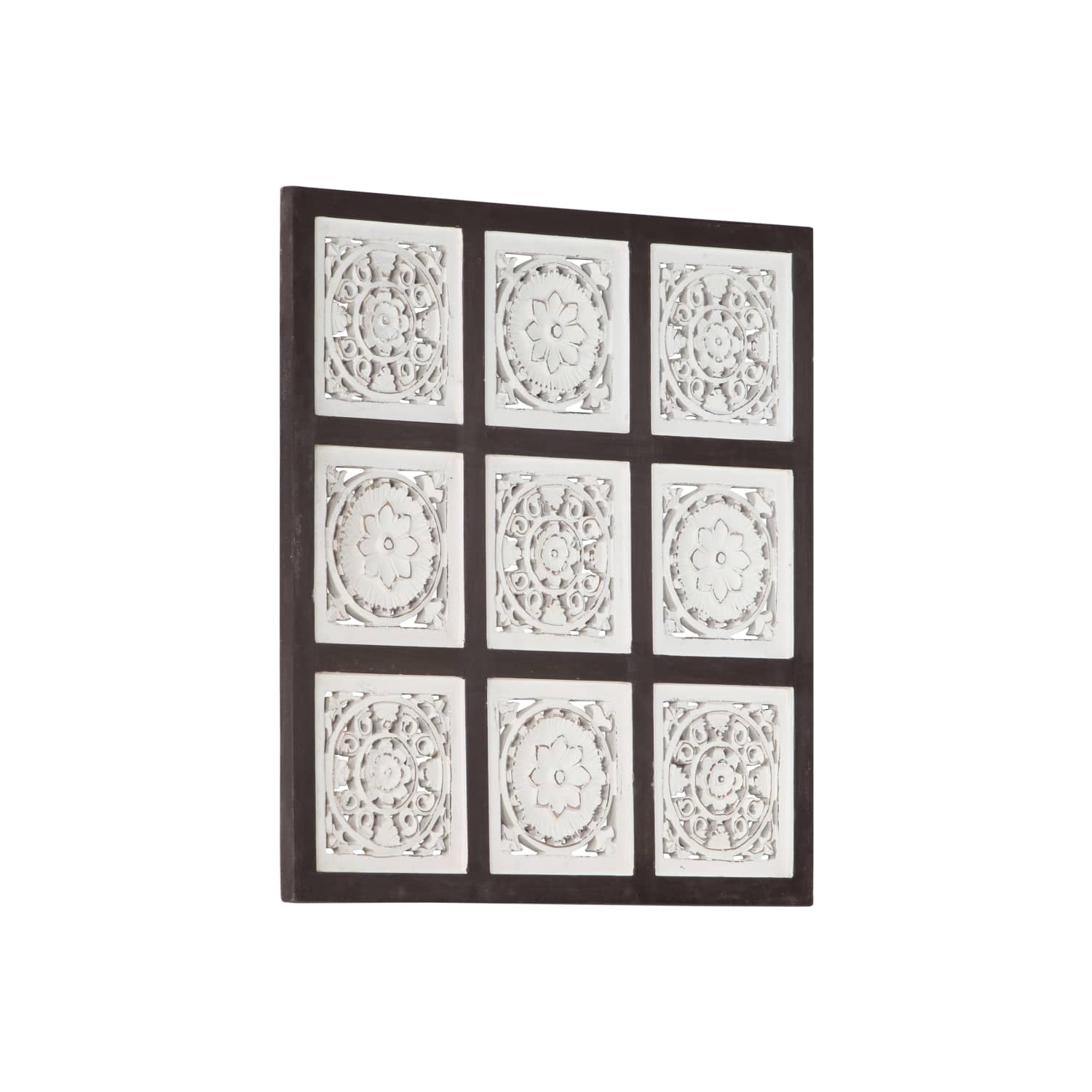 Panneau mural sculpté à la main en MDF 60 x 60 x 1,5&nbsp;cm brun et blanc