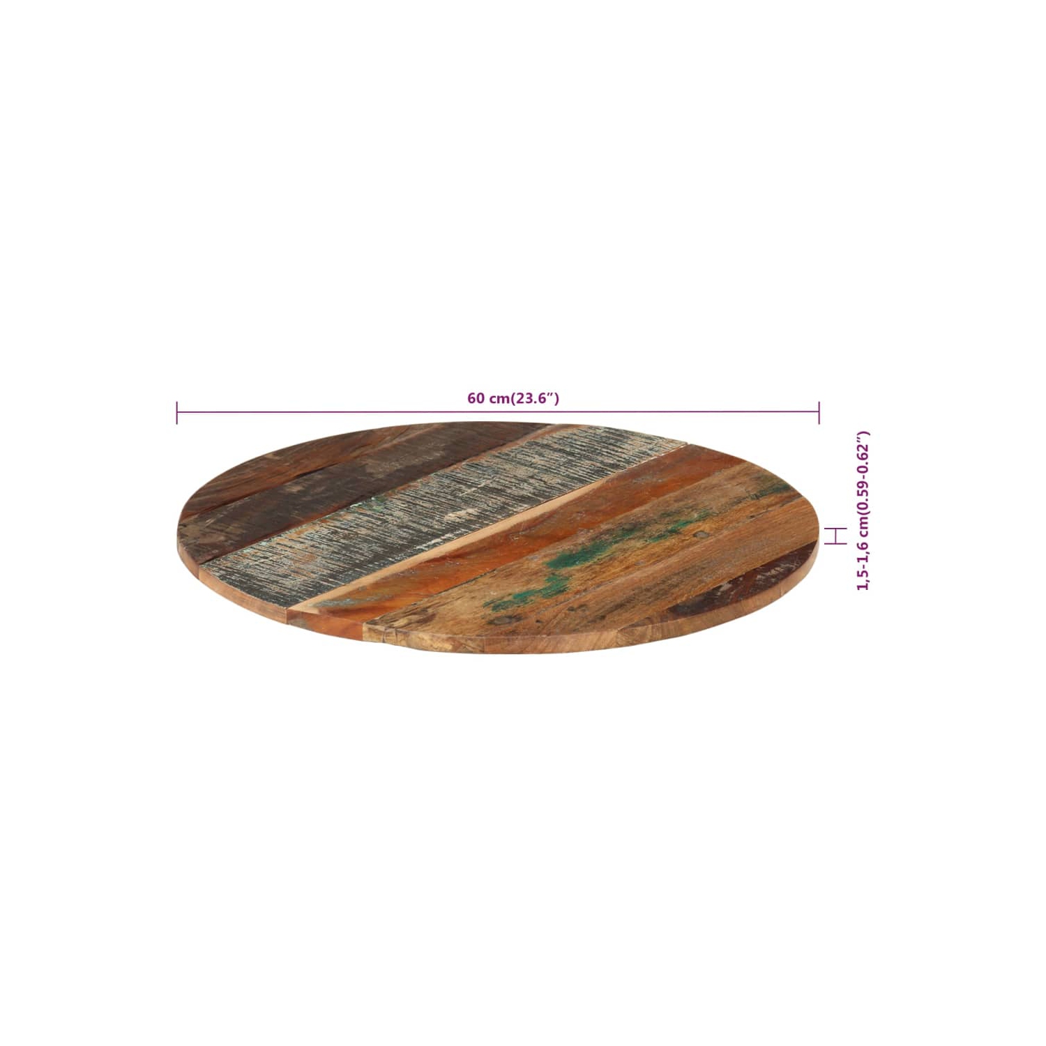 vidaXL Round Table Top 60 cm 15-16 mm Solid Reclaimed Wood