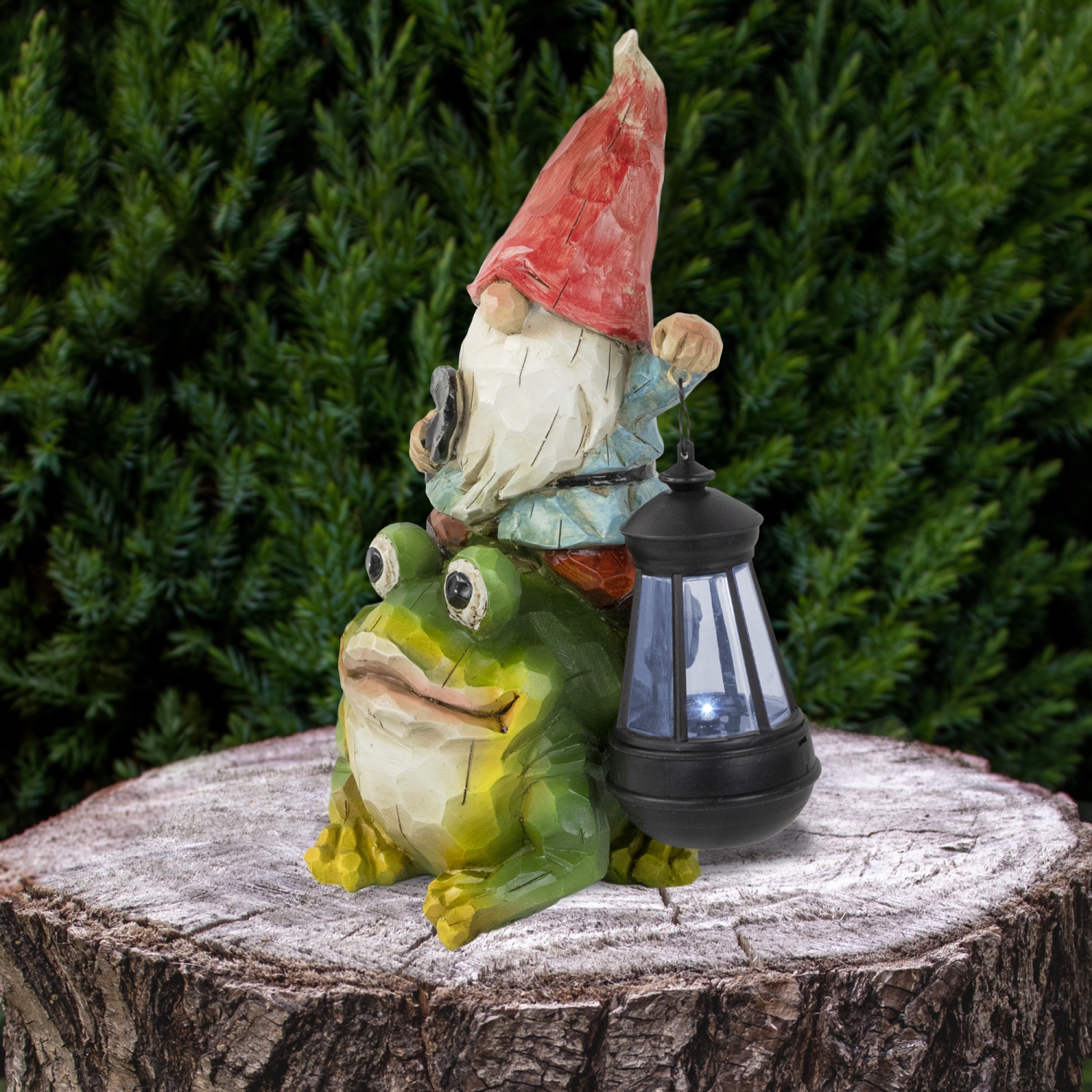 LED Solar Lighted Gnome and Frog Outdoor Garden Statue - 12.5"