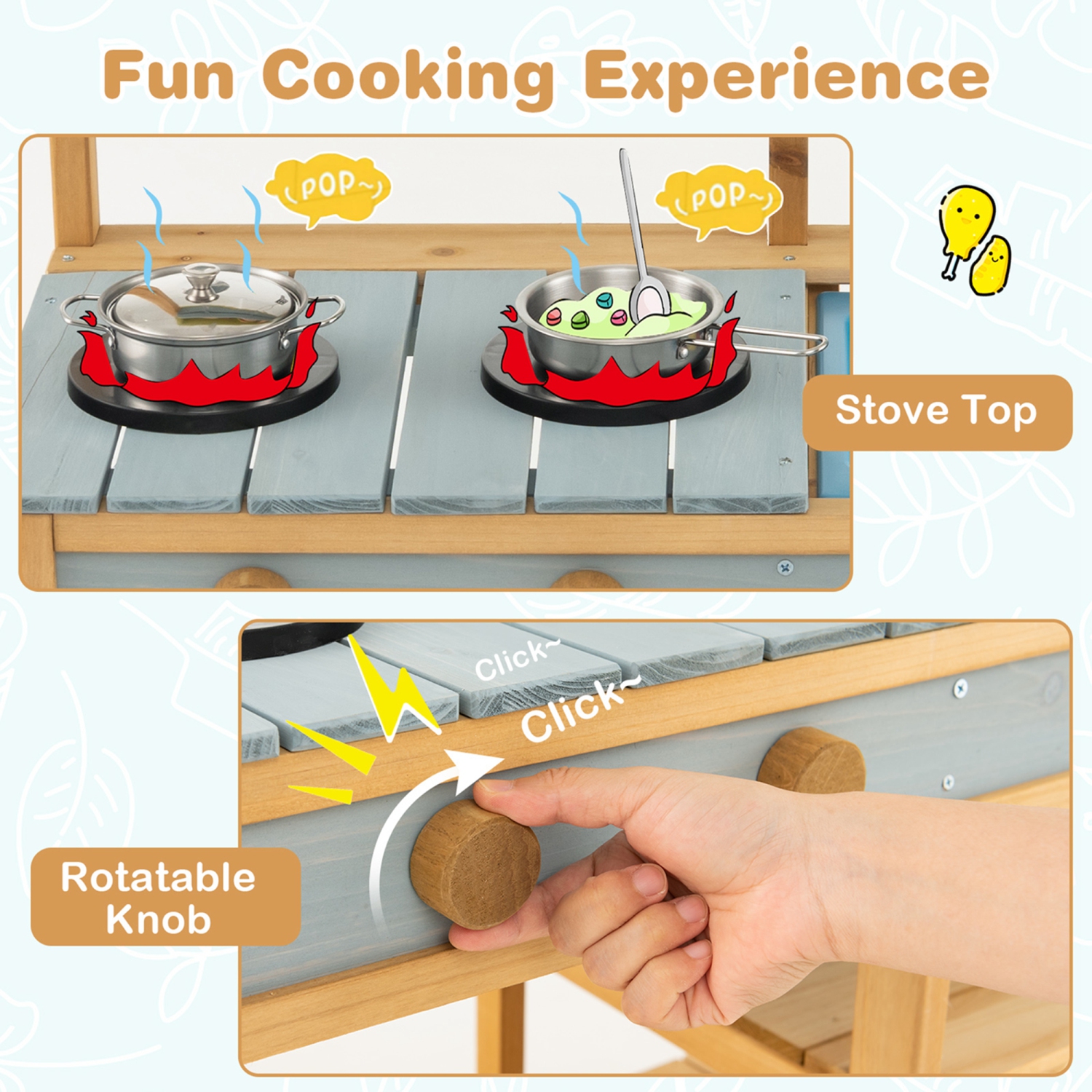 Ensemble de cuisine de jeu en bois de Costway, cuisine mud pour enfants d'extérieur avec robinet et distributeur d'eau