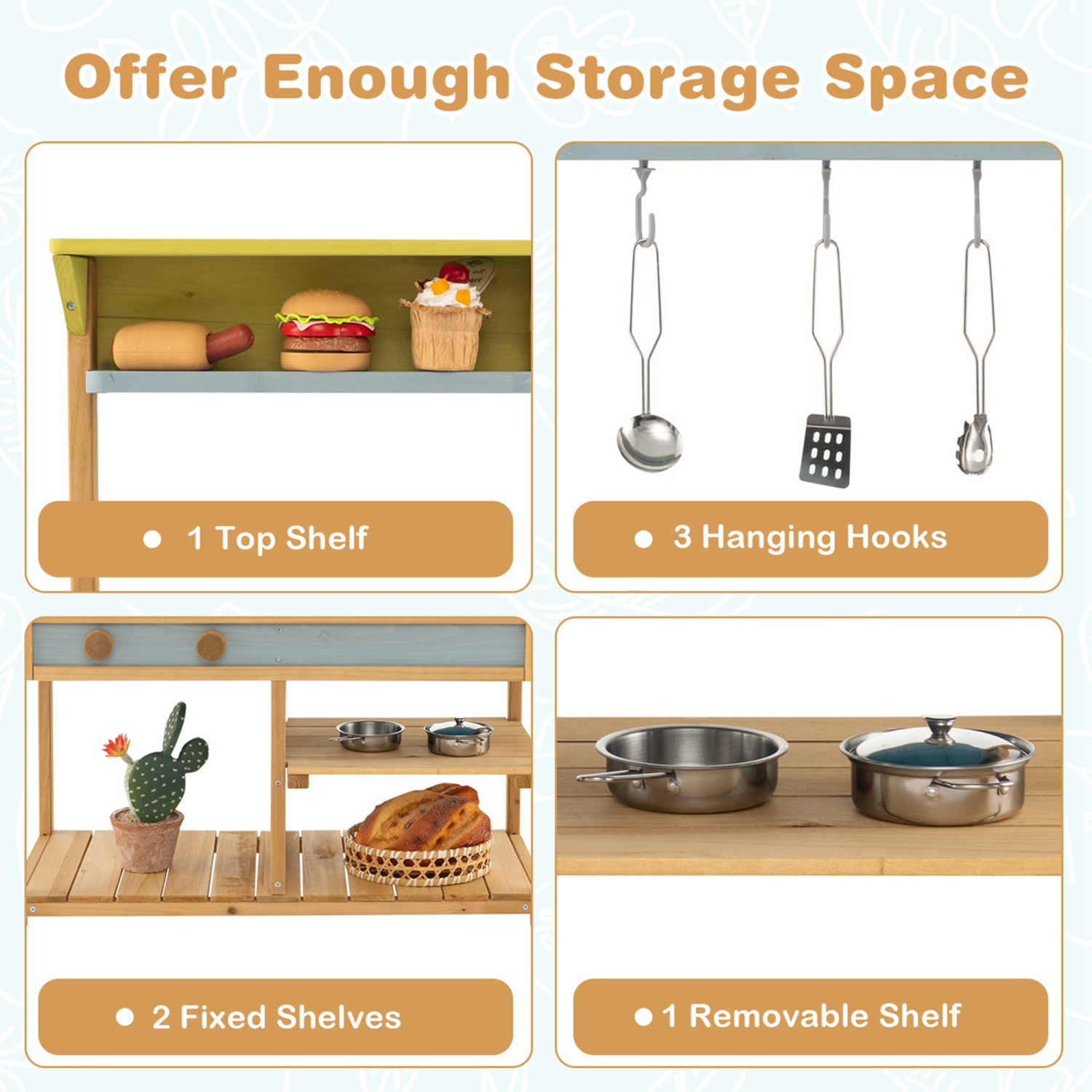 Ensemble de cuisine de jeu en bois de Costway, cuisine mud pour enfants d'extérieur avec robinet et distributeur d'eau