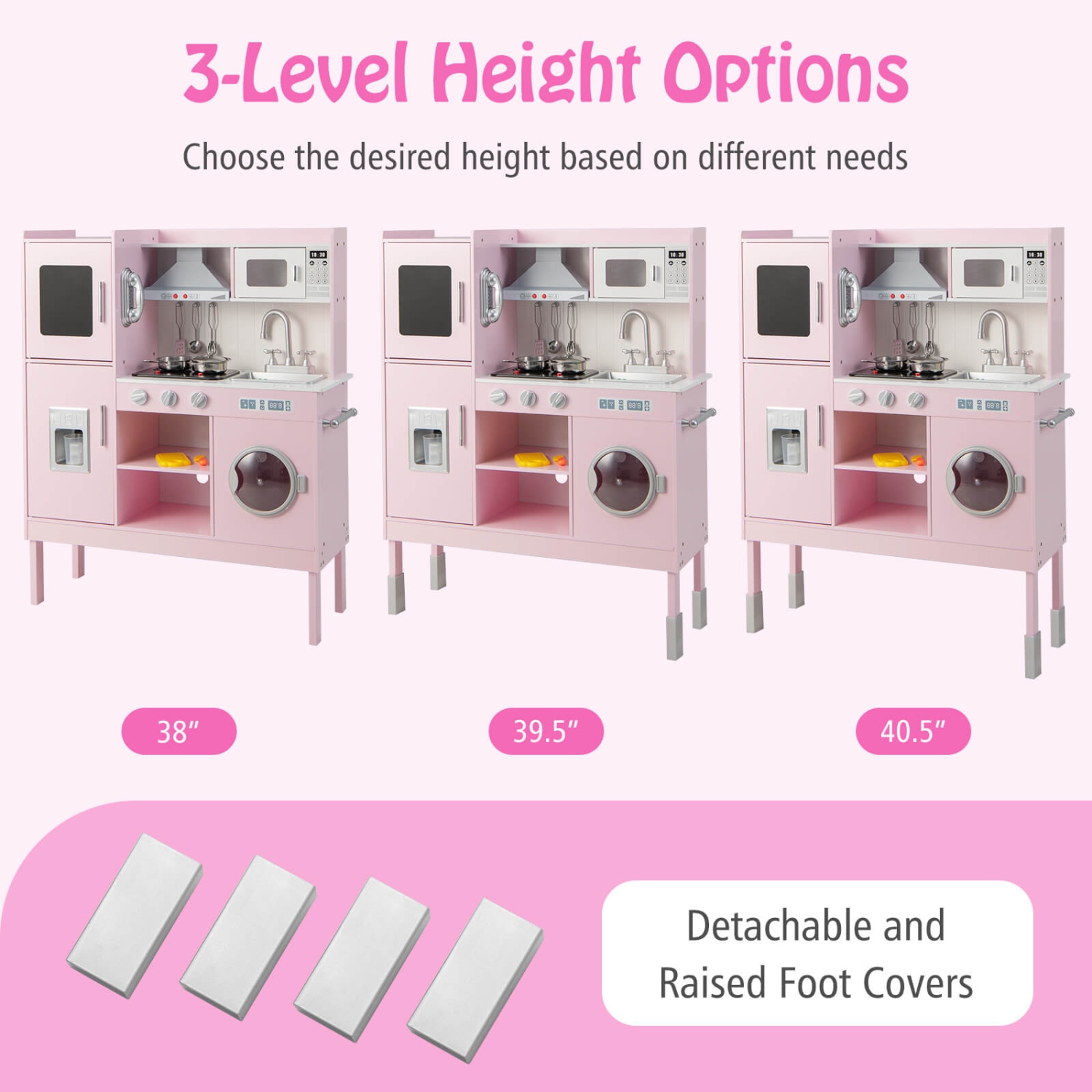 Ensemble de jeu de cuisine jouet pour tout-petits de Costway pour enfants, hauteur du chef en bois réglable avec sons