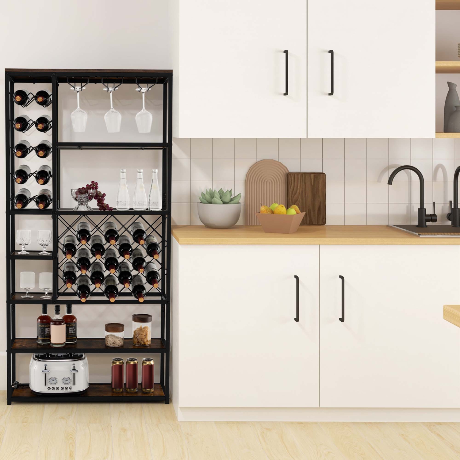 Support industriel multifonction pour bouteilles de vin de Costway avec porte-verre