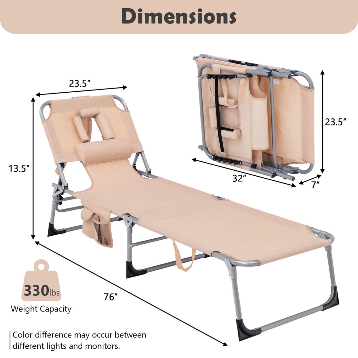 Costway Outdoor Beach Lounge Chair Folding Chaise Lounge with Pillow