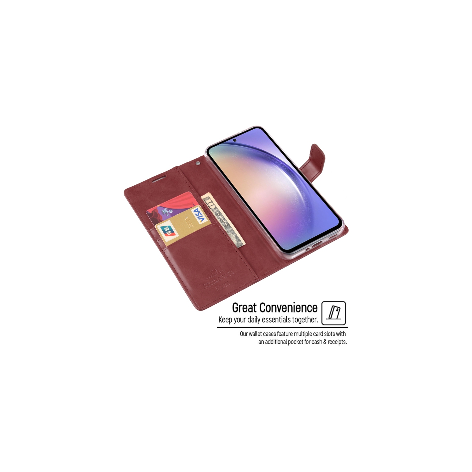 TopSave Goospery BLUEMOON Card Slot w/Magnetic Clip Leather Folio Wallet Flip For Samsung Galaxy A54 6.4", Burgundy