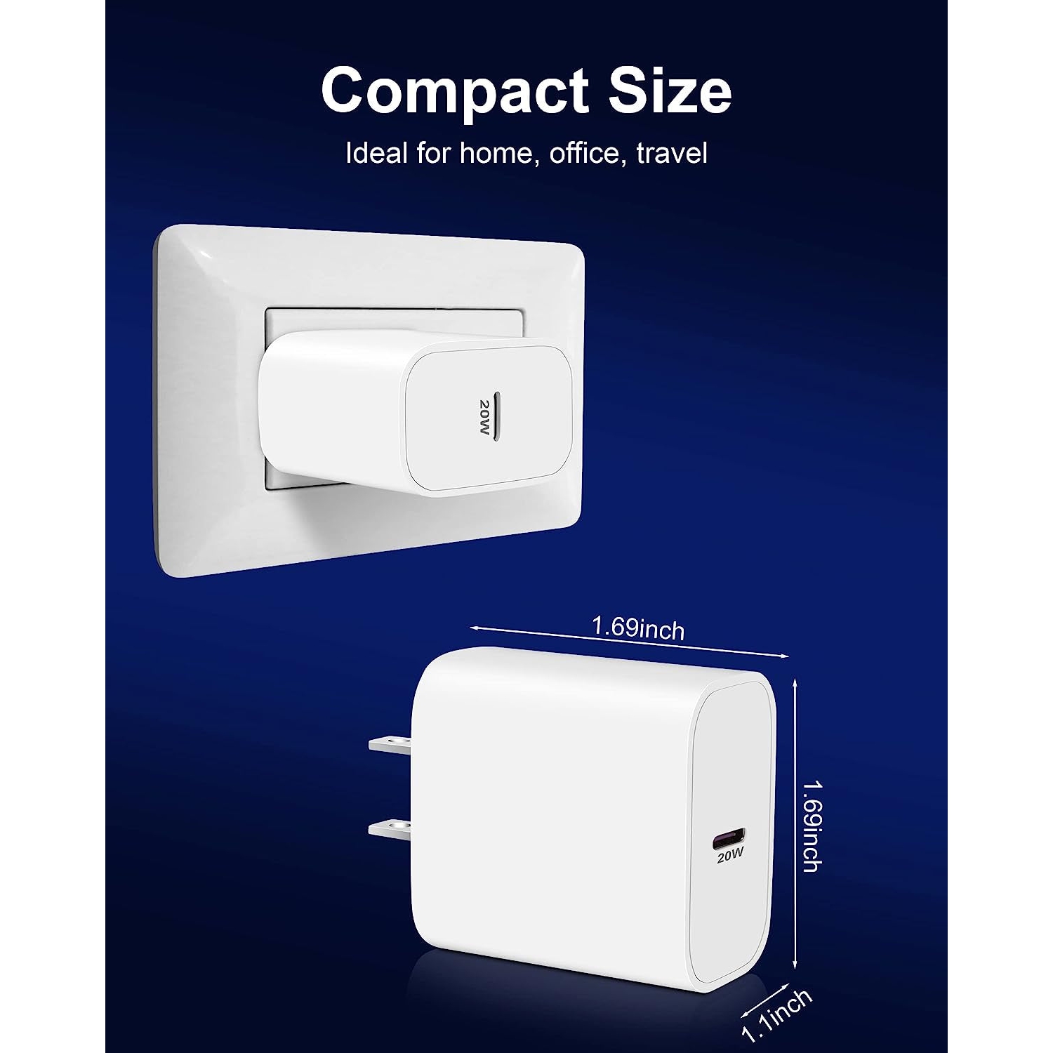 3 blocs de chargement USB-C - [certifié Apple] - Adaptateur d'alimentation USB-C 20&nbsp;W prise de chargeur mural - chargement rapide