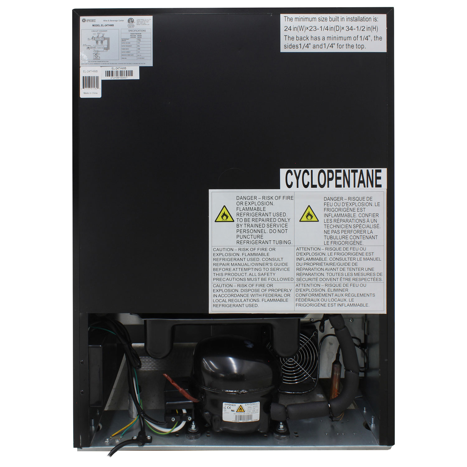 Réfrigérateur à boissons encastrable pour 16 bouteilles/106 canettes de Vinturi - Acier inoxydable