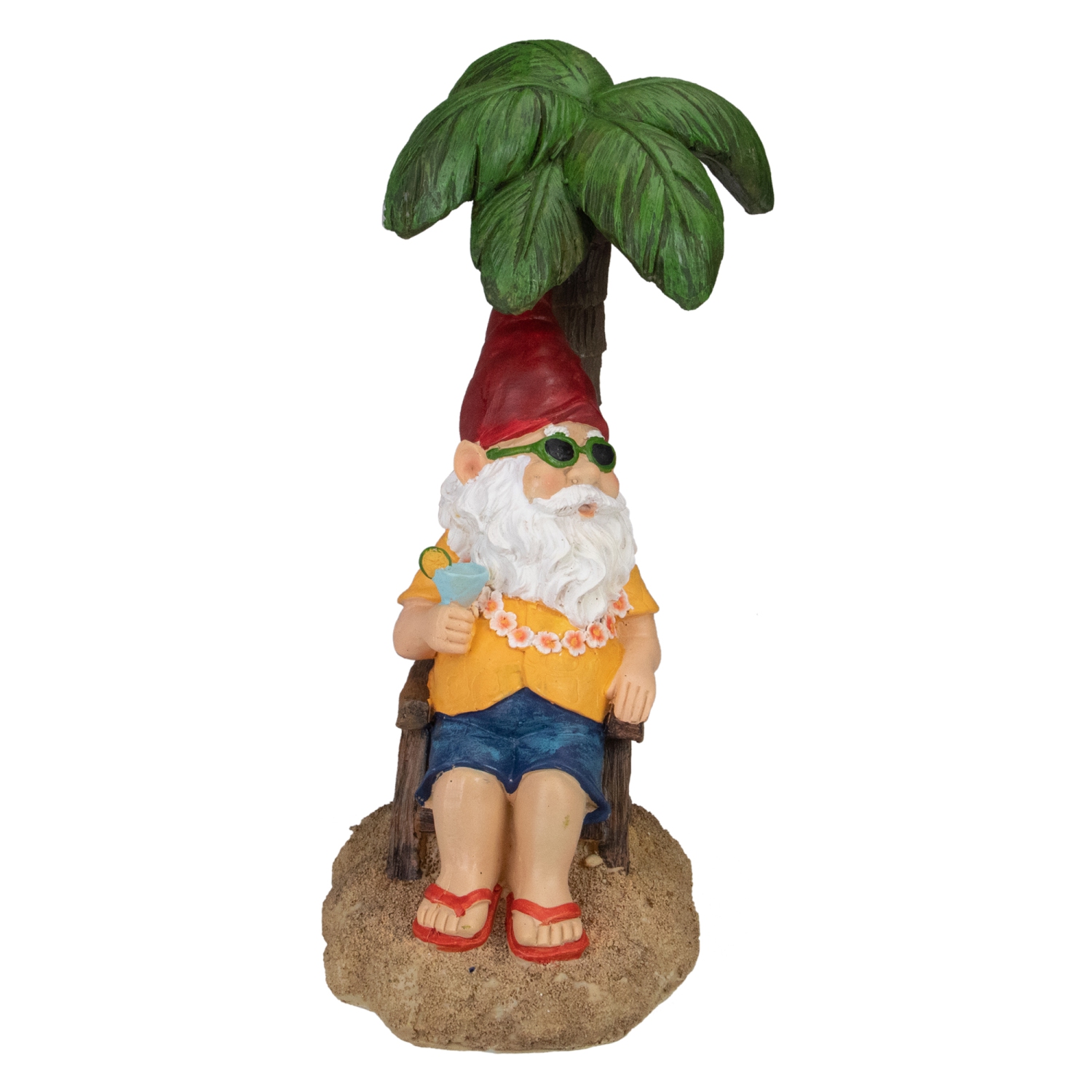 12.25" Tropical Gnome with Palm Tree Outdoor Garden Statue