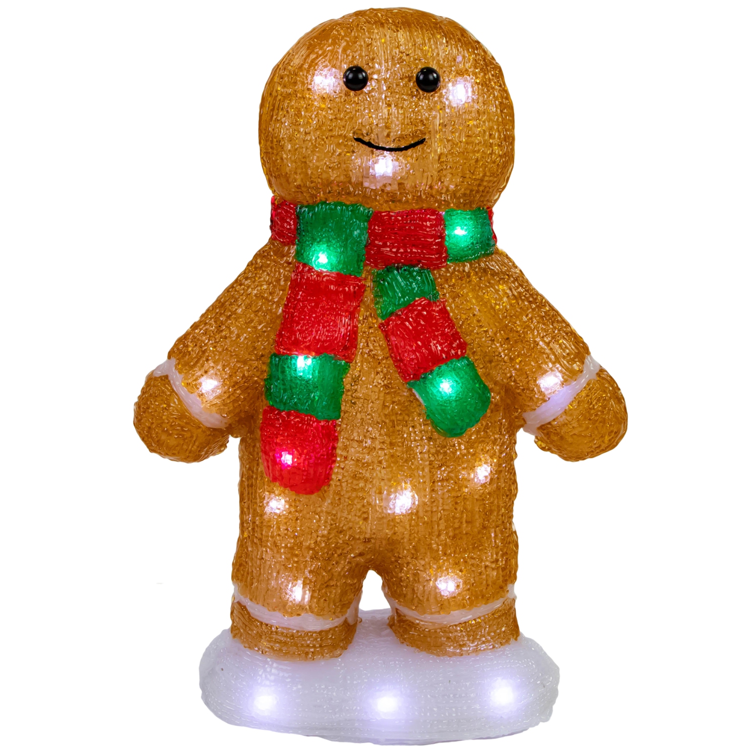 LED Lighted Acrylic Gingerbread Man with Scarf Outdoor Christmas Decoration - 14"