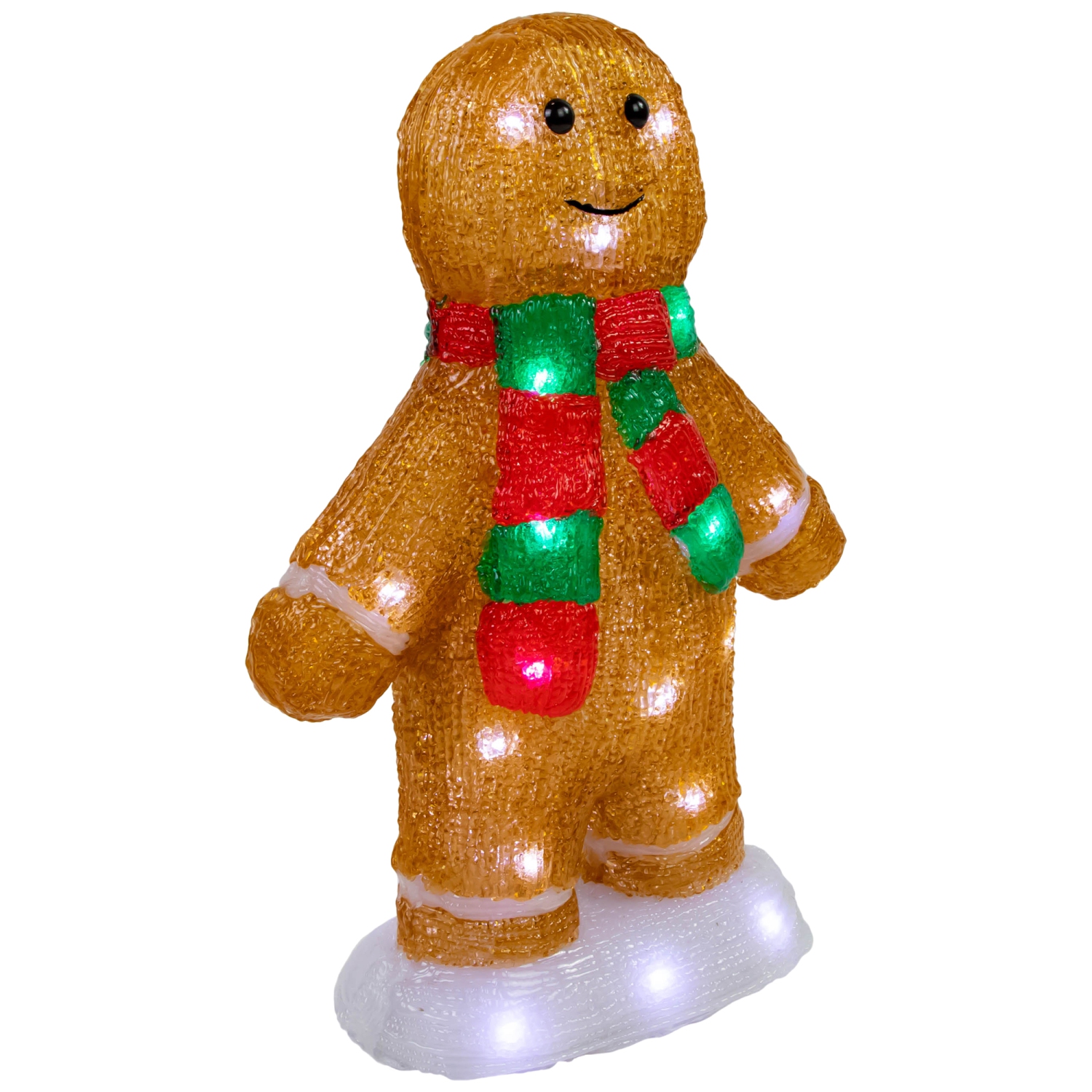 LED Lighted Acrylic Gingerbread Man with Scarf Outdoor Christmas Decoration - 14"