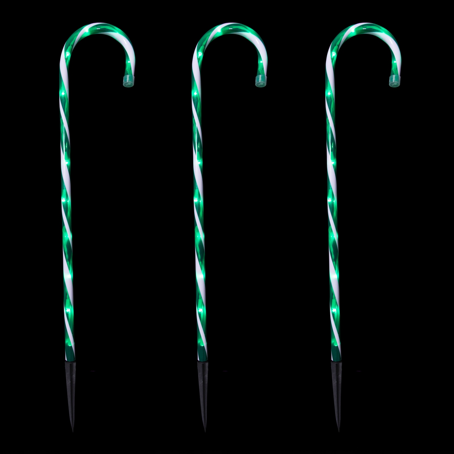 Lighted Twinkle Candy Cane Christmas Outdoor Pathway Markers - 26" - Green and White - Set of 3