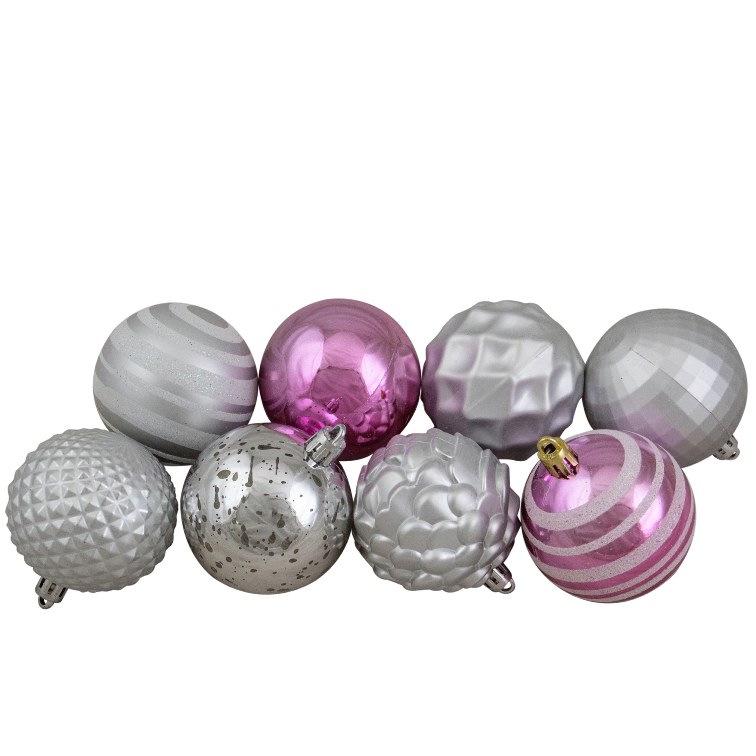 Shatterproof 3-Finish Christmas Ball and Finial Ornaments - Pink and Silver - 75ct