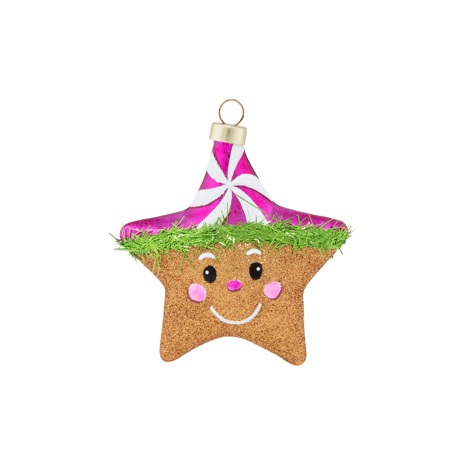 4" Pink Twinkle and Tinsel Smiling Glitter Star Christmas Ornament