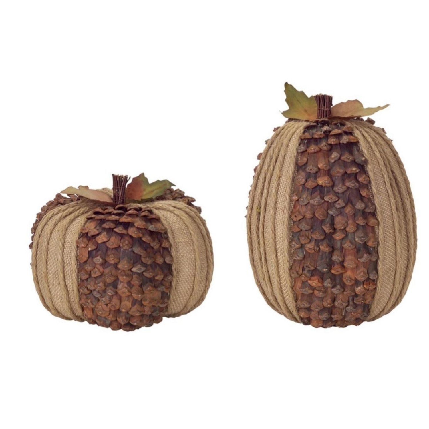 Set of 2 Fall Harvest Pine Cone Pumpkin Decorations 10"