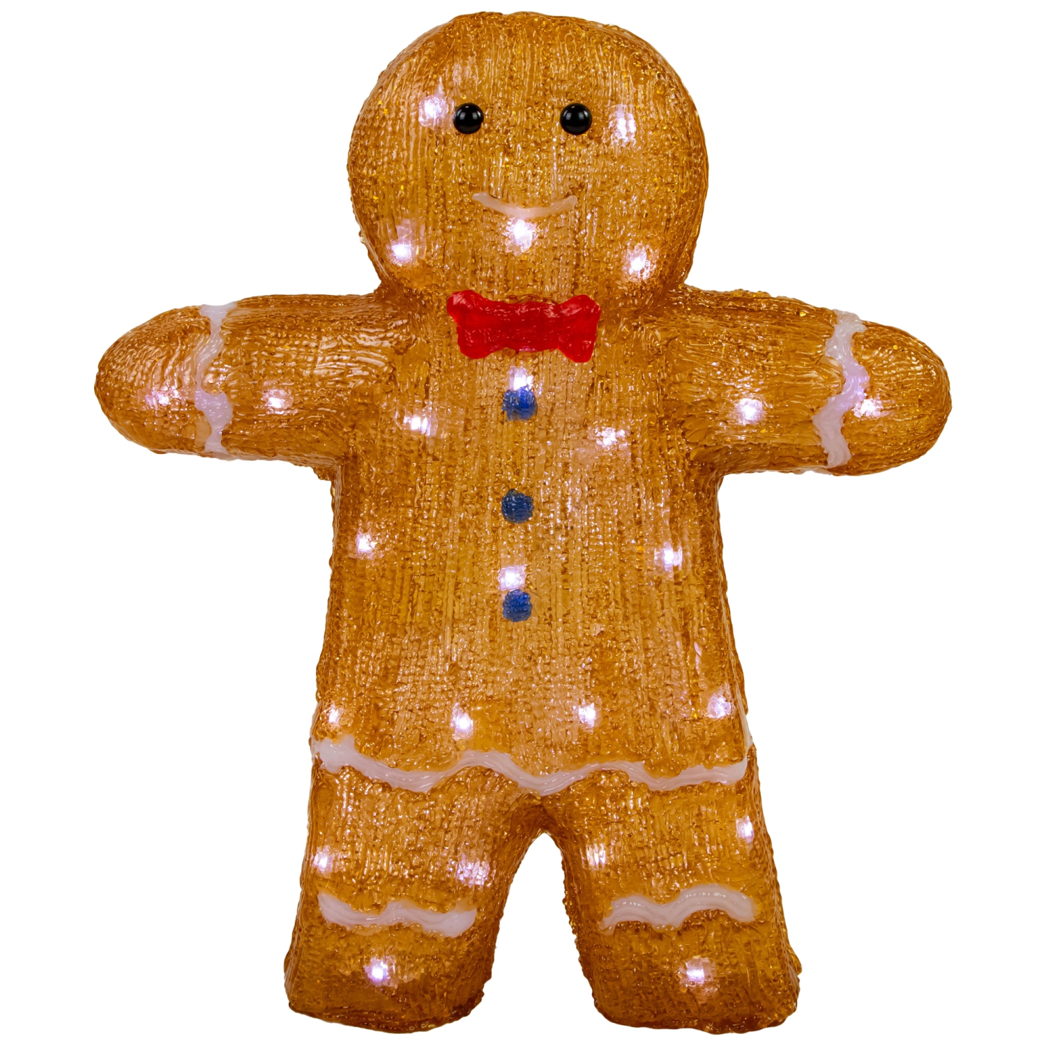 LED Lighted Acrylic Gingerbread Man with Bow Tie Outdoor Christmas Decoration - 16"