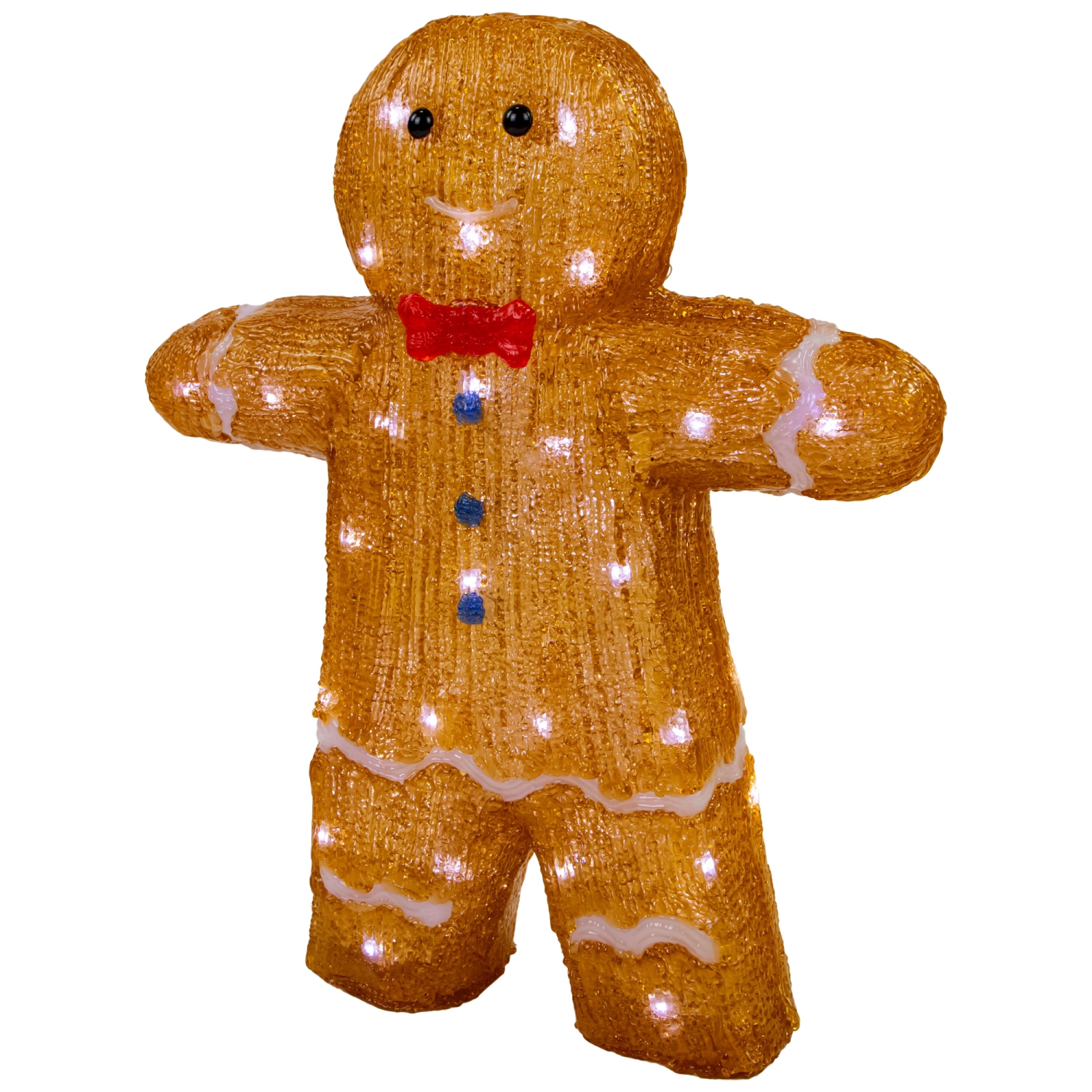 LED Lighted Acrylic Gingerbread Man with Bow Tie Outdoor Christmas Decoration - 16"