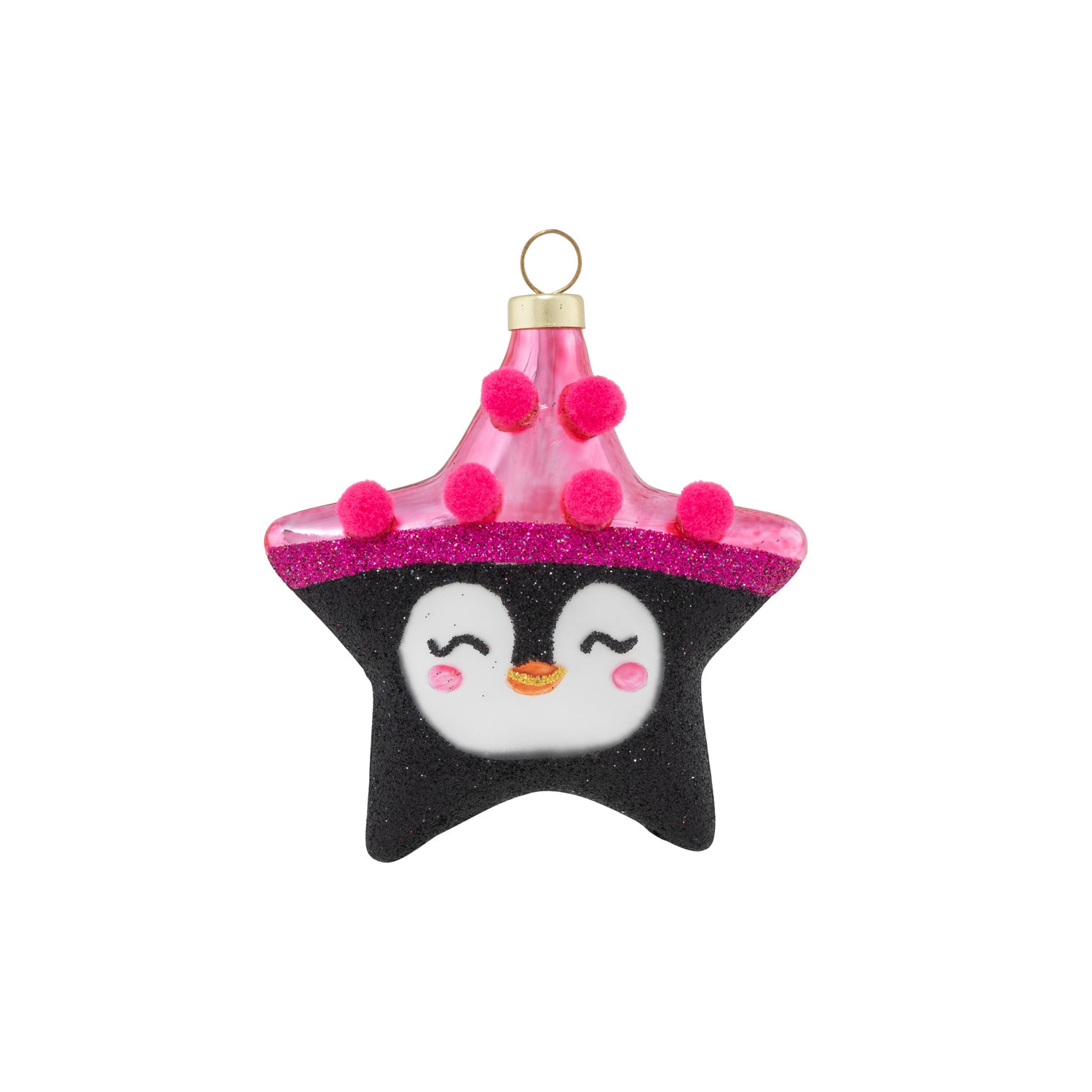 3.75" Pink and Black Penguin Star Christmas Ornament