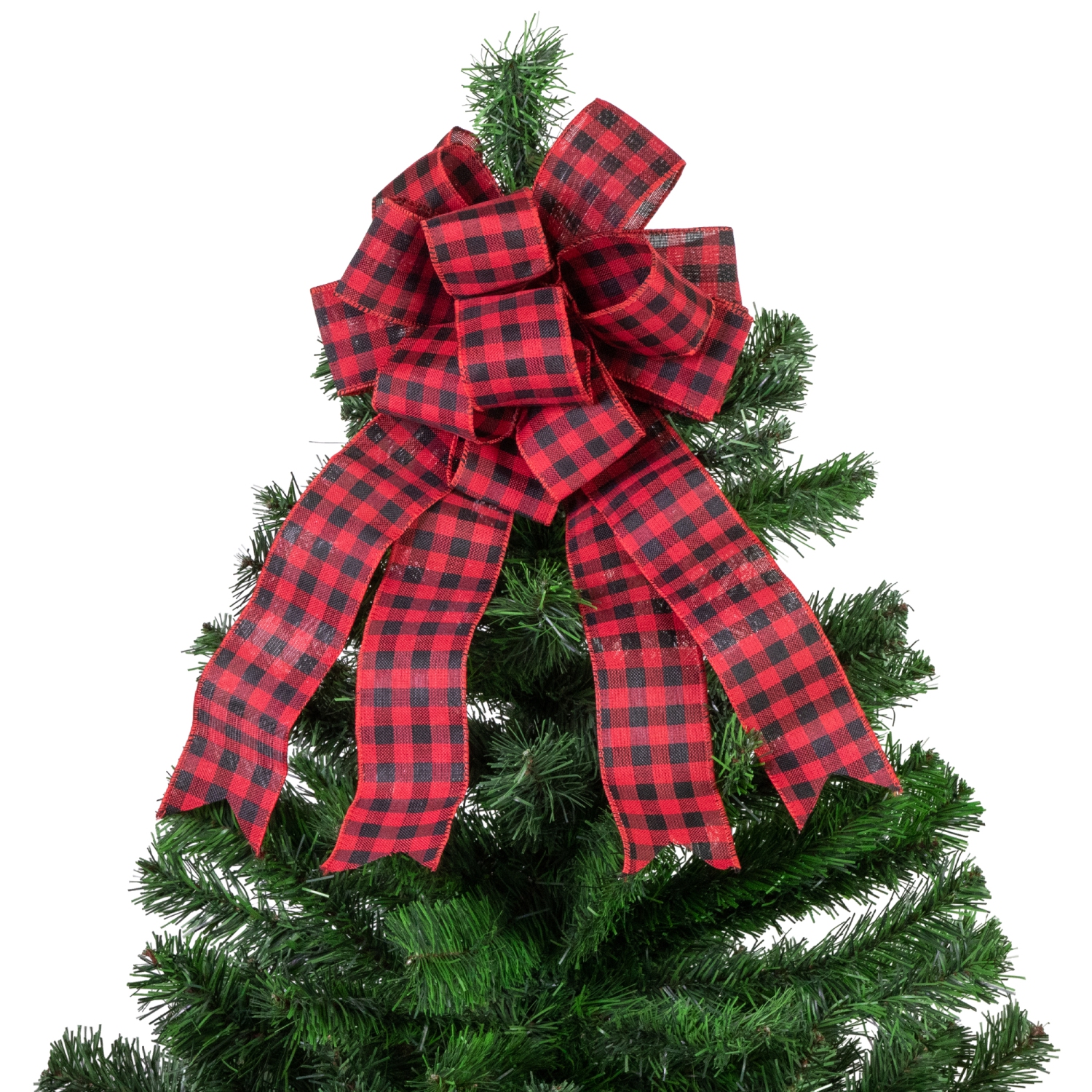 19" Buffalo Plaid Print 14 Loop Christmas Bow Tree Topper