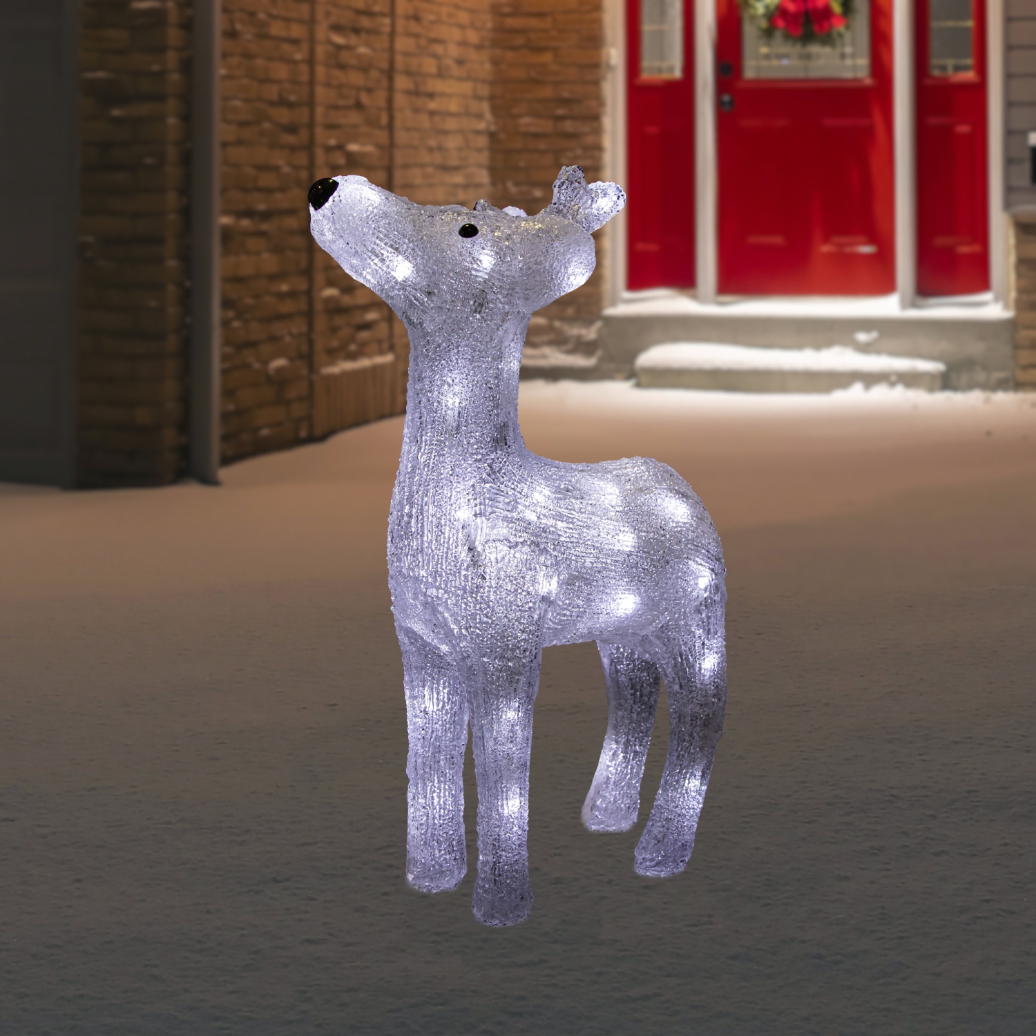 LED Lighted Commercial Grade Acrylic Reindeer Outdoor Christmas Decoration - 15" - Pure White Lights