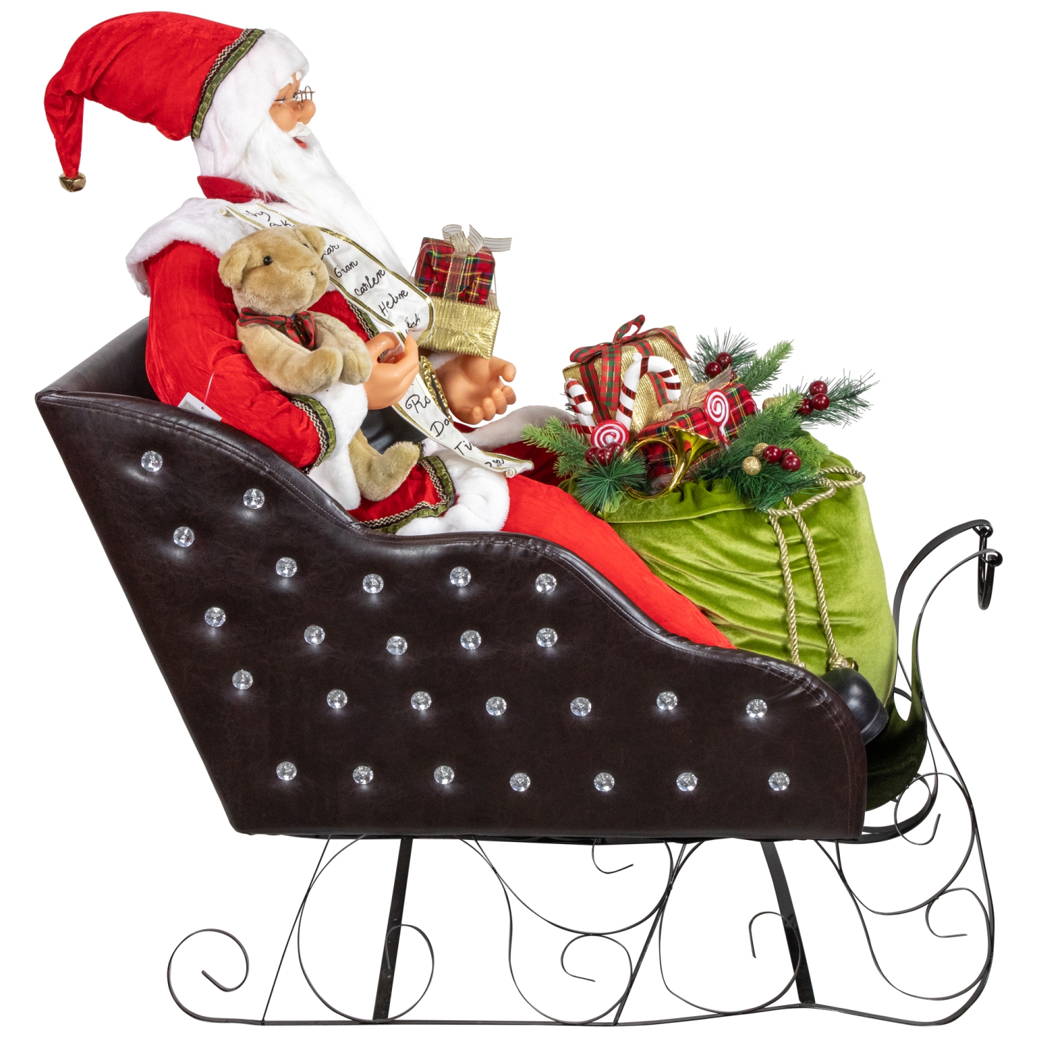 Père Noël animé et musical en traîneau avec bijoux décoration commerciale de Noël - 4 pi