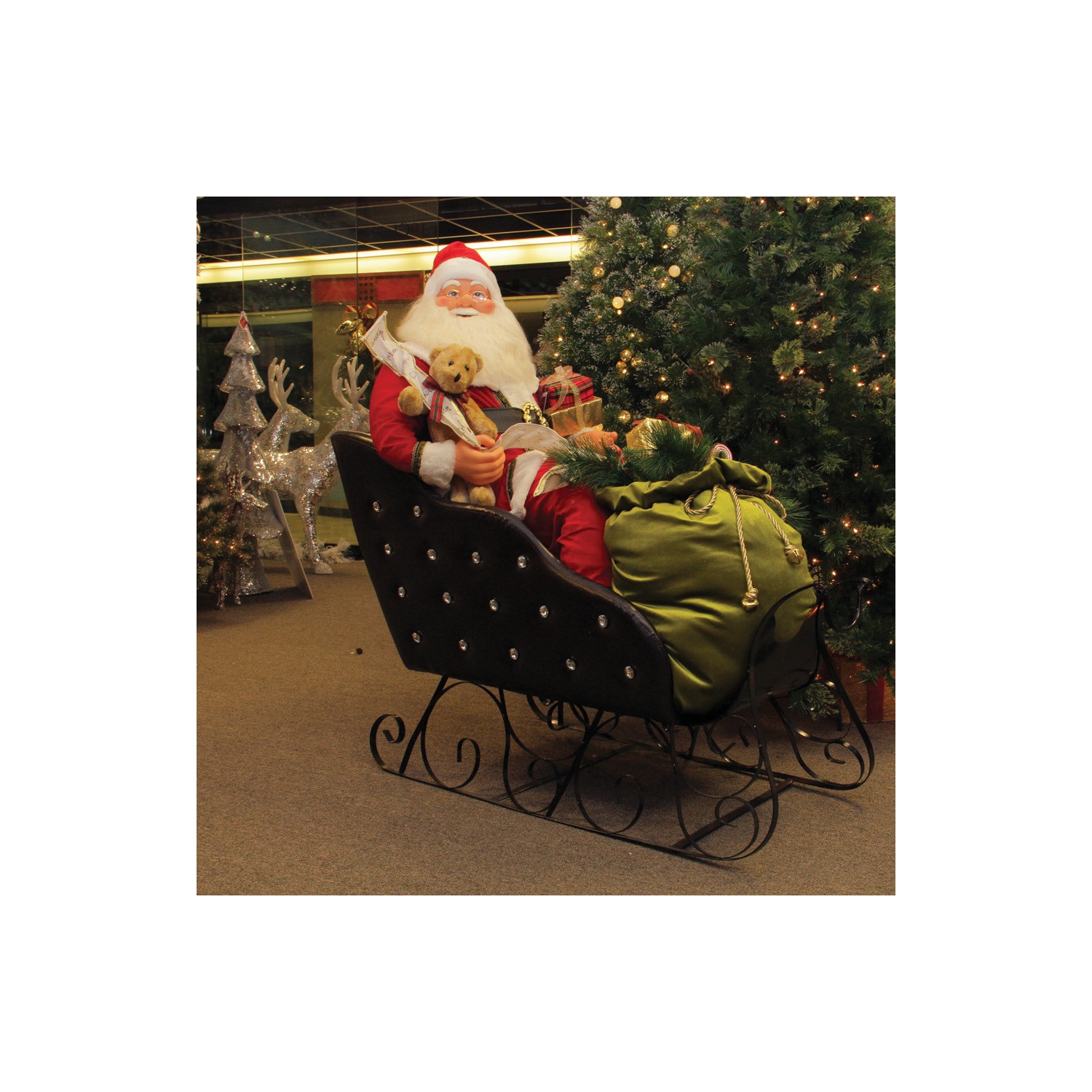 Père Noël animé et musical en traîneau avec bijoux décoration commerciale de Noël - 4 pi