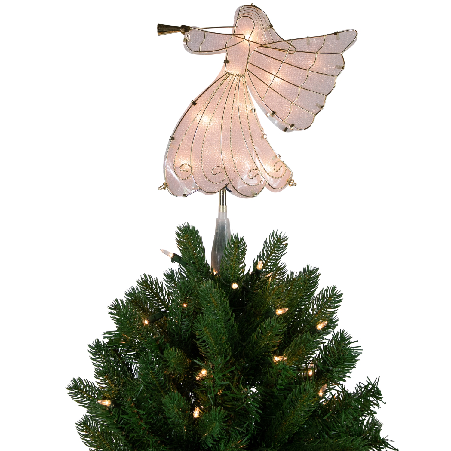 10" Gold Angel Tree Topper, Warm White Lights