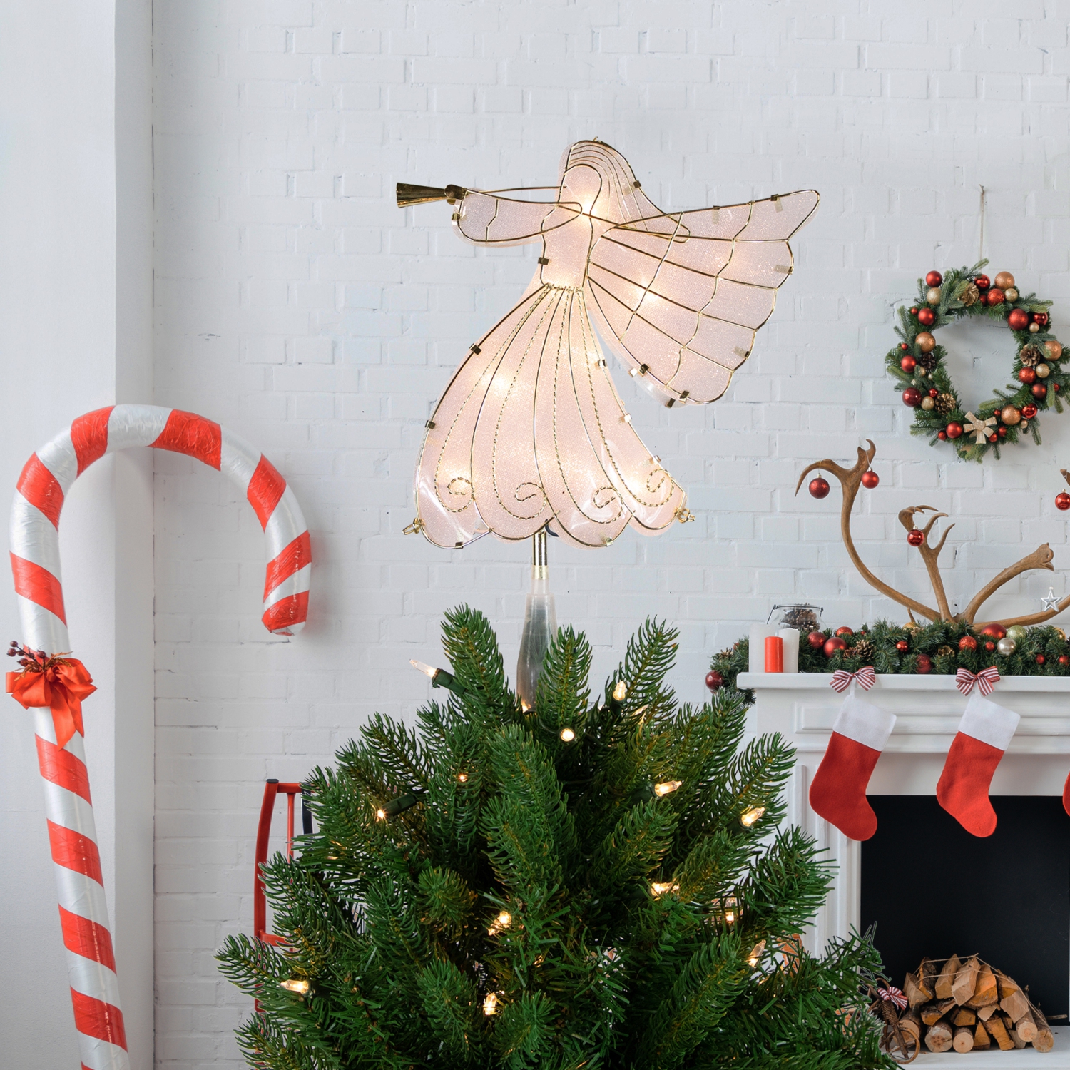 10" Gold Angel Tree Topper, Warm White Lights
