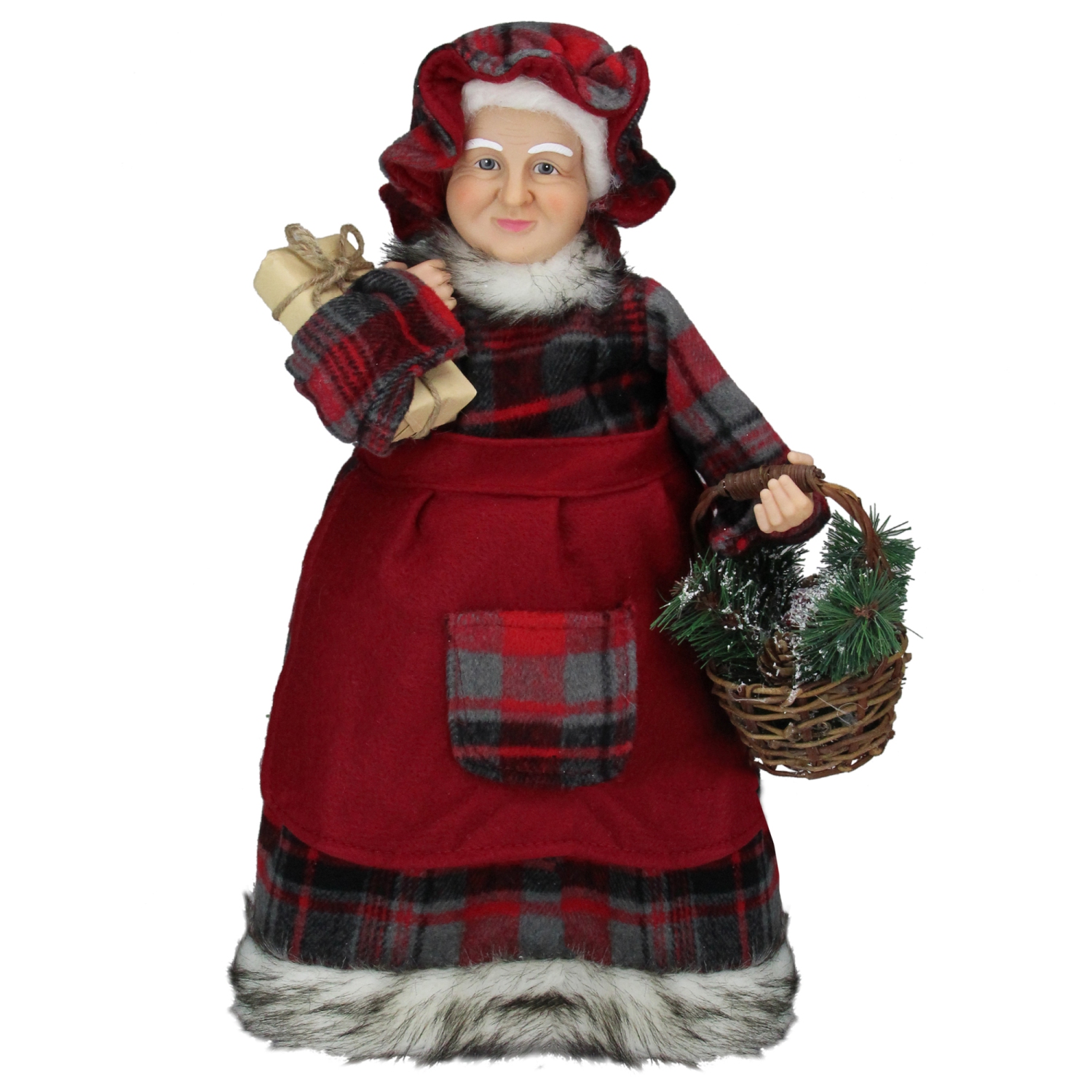16" Country Mrs Claus with Basket and Gift Christmas Figure