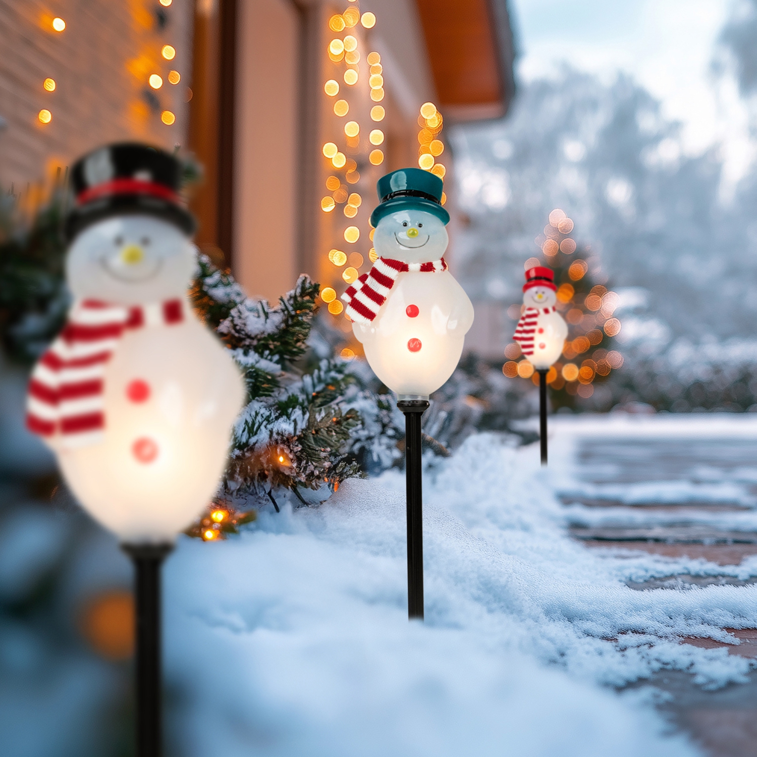 Lighted Snowmen Christmas Outdoor Pathway Markers - 16" - Set of 3