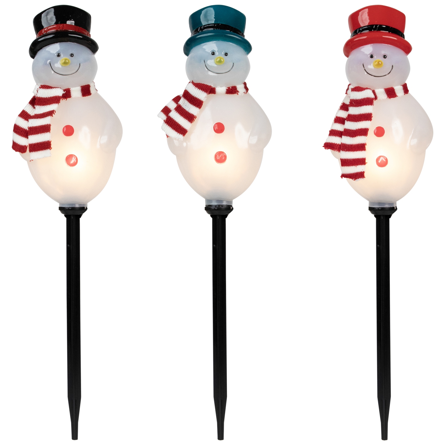Lighted Snowmen Christmas Outdoor Pathway Markers - 16" - Set of 3