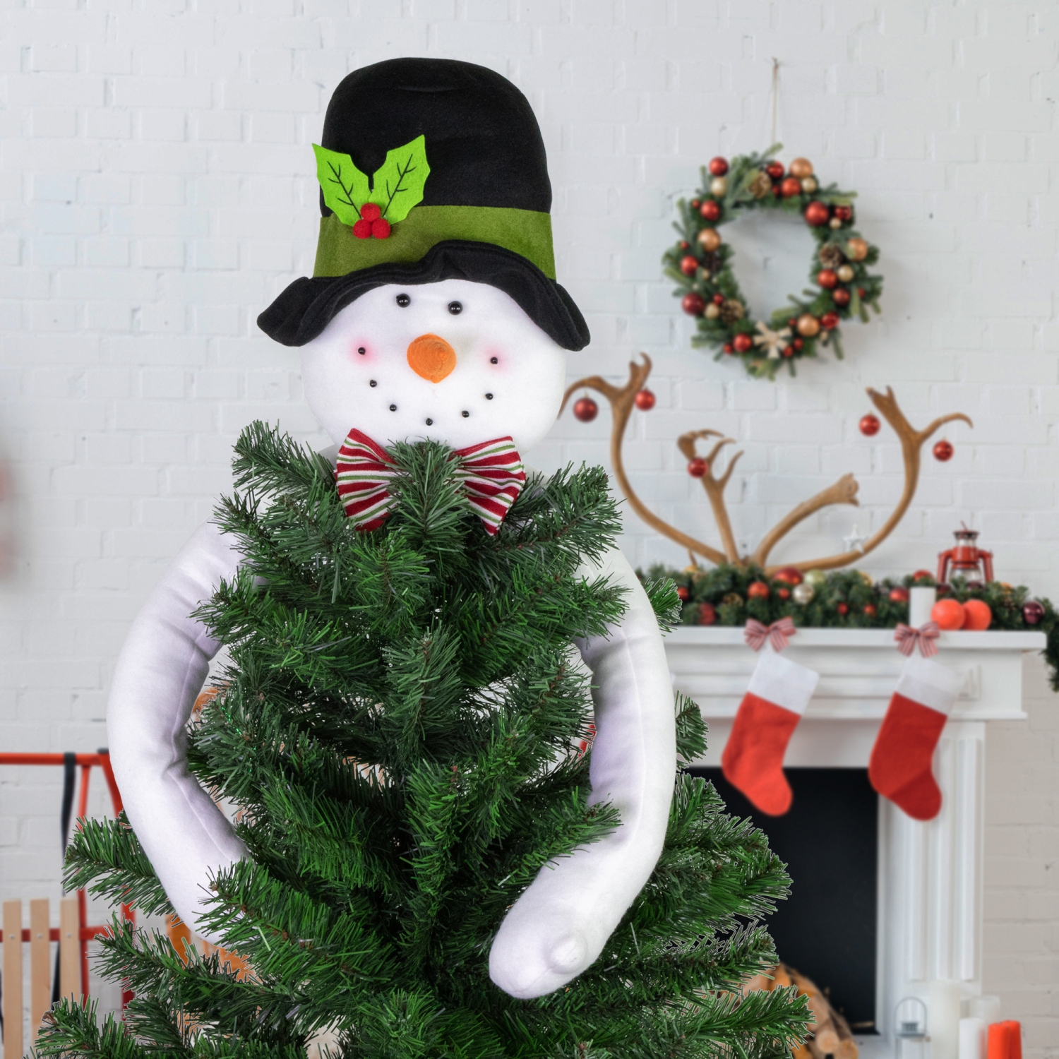 Affiche de dessus d'arbre de Noël bonhomme de neige en peluche de 25 po, non illuminé