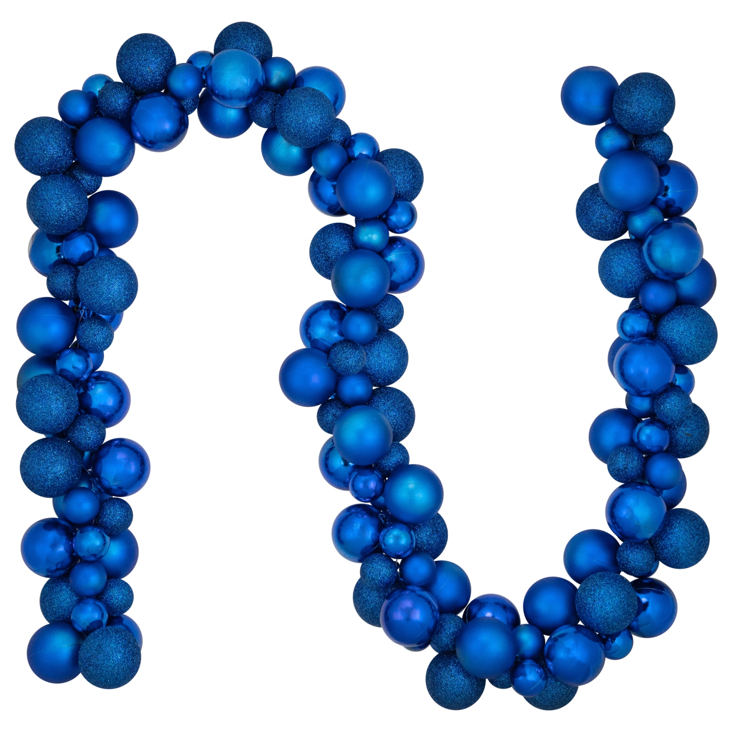 3-Finish Shatterproof Ball Christmas Garland - 6' x 3.5" - Blue - Unlit