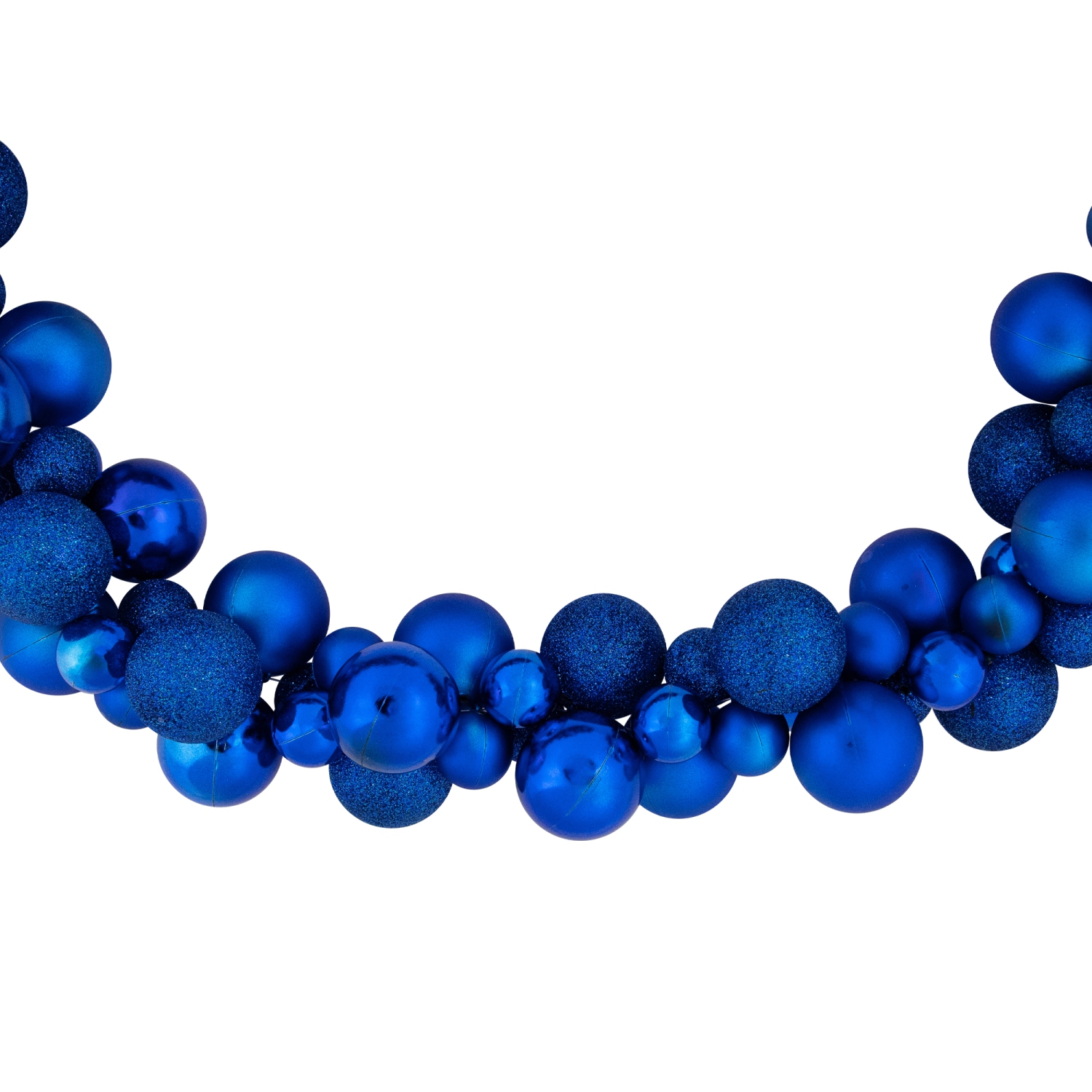 3-Finish Shatterproof Ball Christmas Garland - 6' x 3.5" - Blue - Unlit