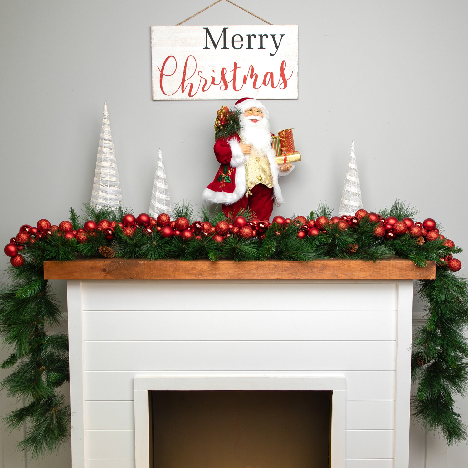 3-Finish Shatterproof Ball Christmas Garland - 6' x 3.5" - Red - Unlit