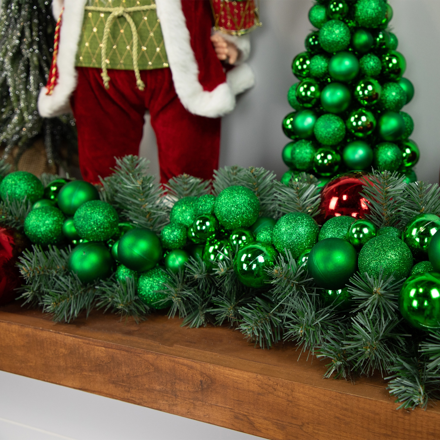 3-Finish Shatterproof Ball Christmas Garland - 6' x 3.5" - Green - Unlit