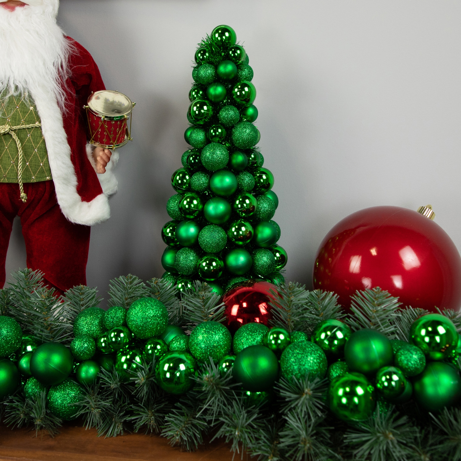 3-Finish Shatterproof Ball Christmas Garland - 6' x 3.5" - Green - Unlit