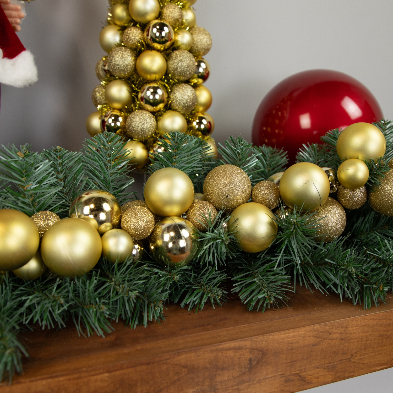 Shatterproof 3-Finish Christmas Ball Garland - 6' x 3.5" - Gold - Unlit