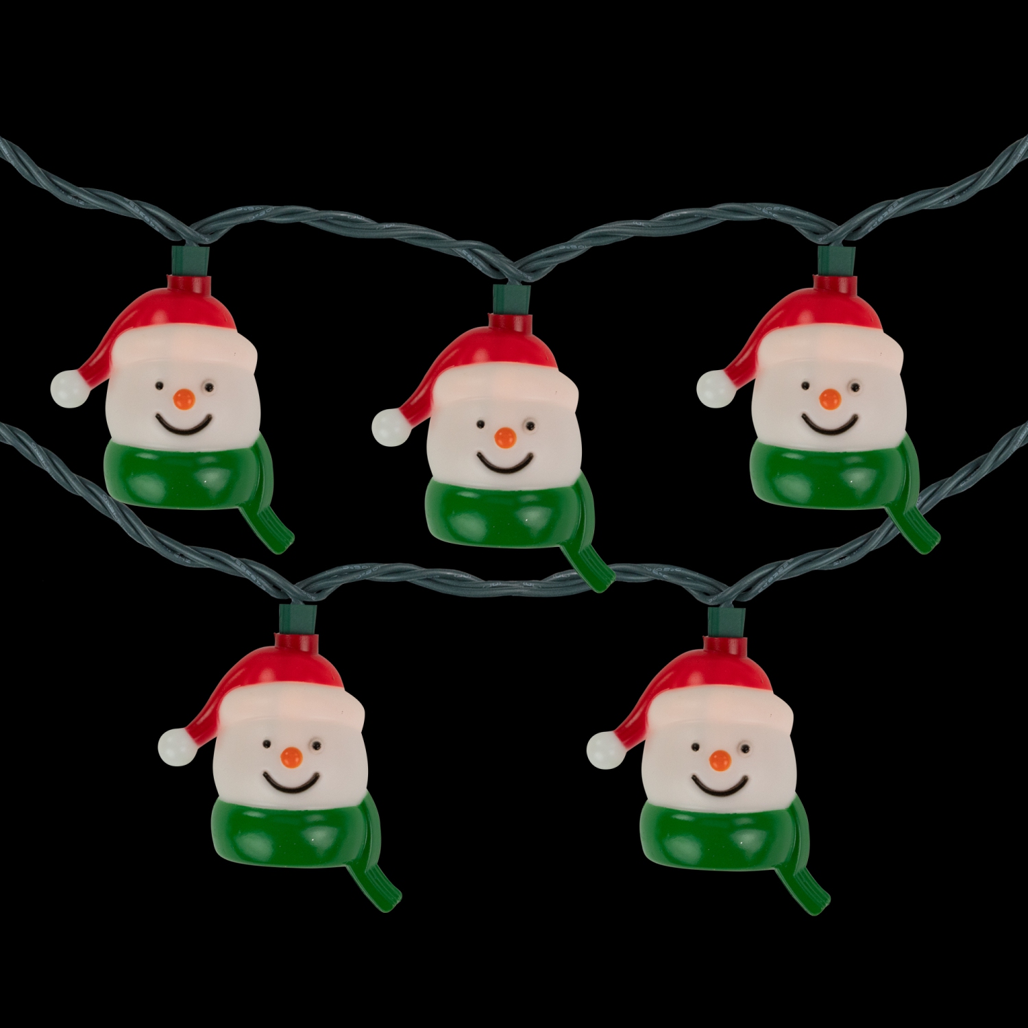 Snowman Heads with Scarves Christmas Light Set - Clear - 7.5' Green Wire - 10ct