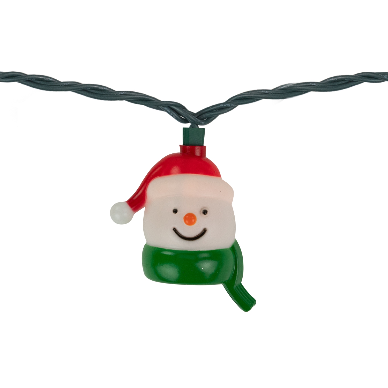 Snowman Heads with Scarves Christmas Light Set - Clear - 7.5' Green Wire - 10ct