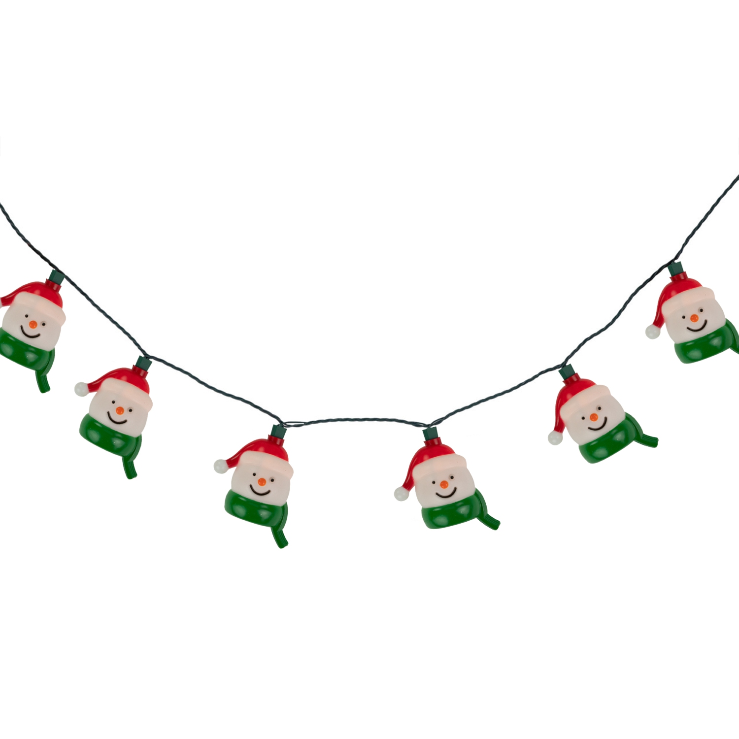 Snowman Heads with Scarves Christmas Light Set - Clear - 7.5' Green Wire - 10ct