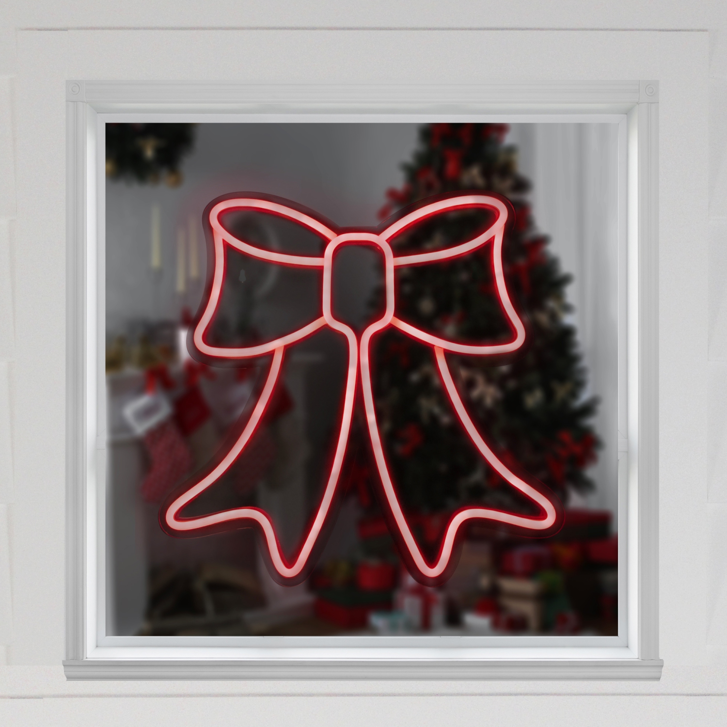 Décoration murale ou fenêtre de Noël illuminée avec boucle de LED - 15&nbsp;po - Rouge