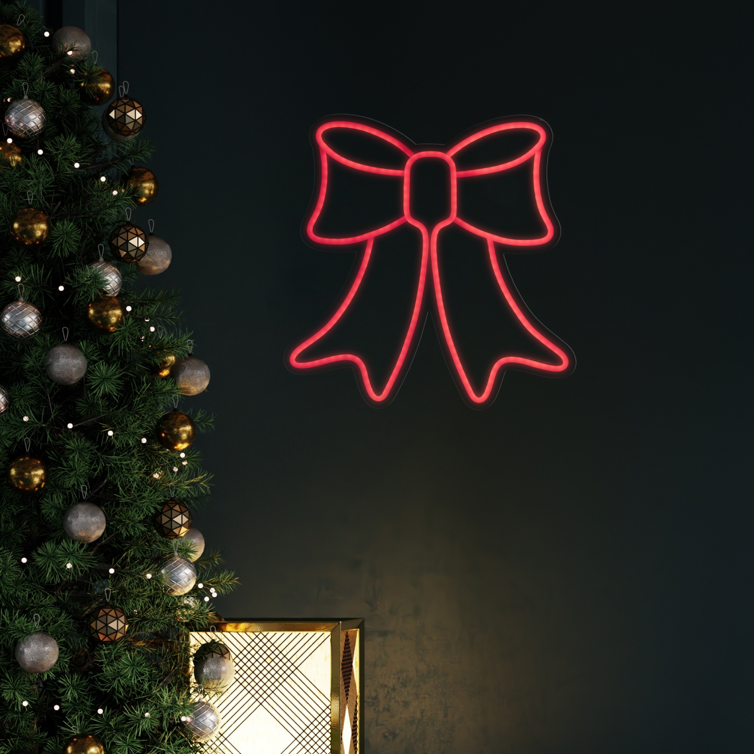 Décoration murale ou fenêtre de Noël illuminée avec boucle de LED - 15&nbsp;po - Rouge