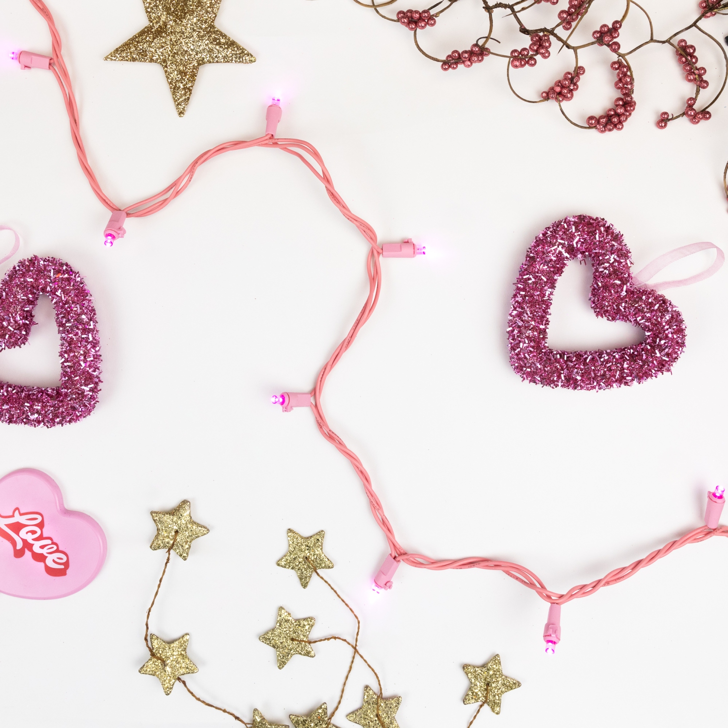 LED Wide Angle Christmas Lights - Pink - 33' Pink Wire - 100ct