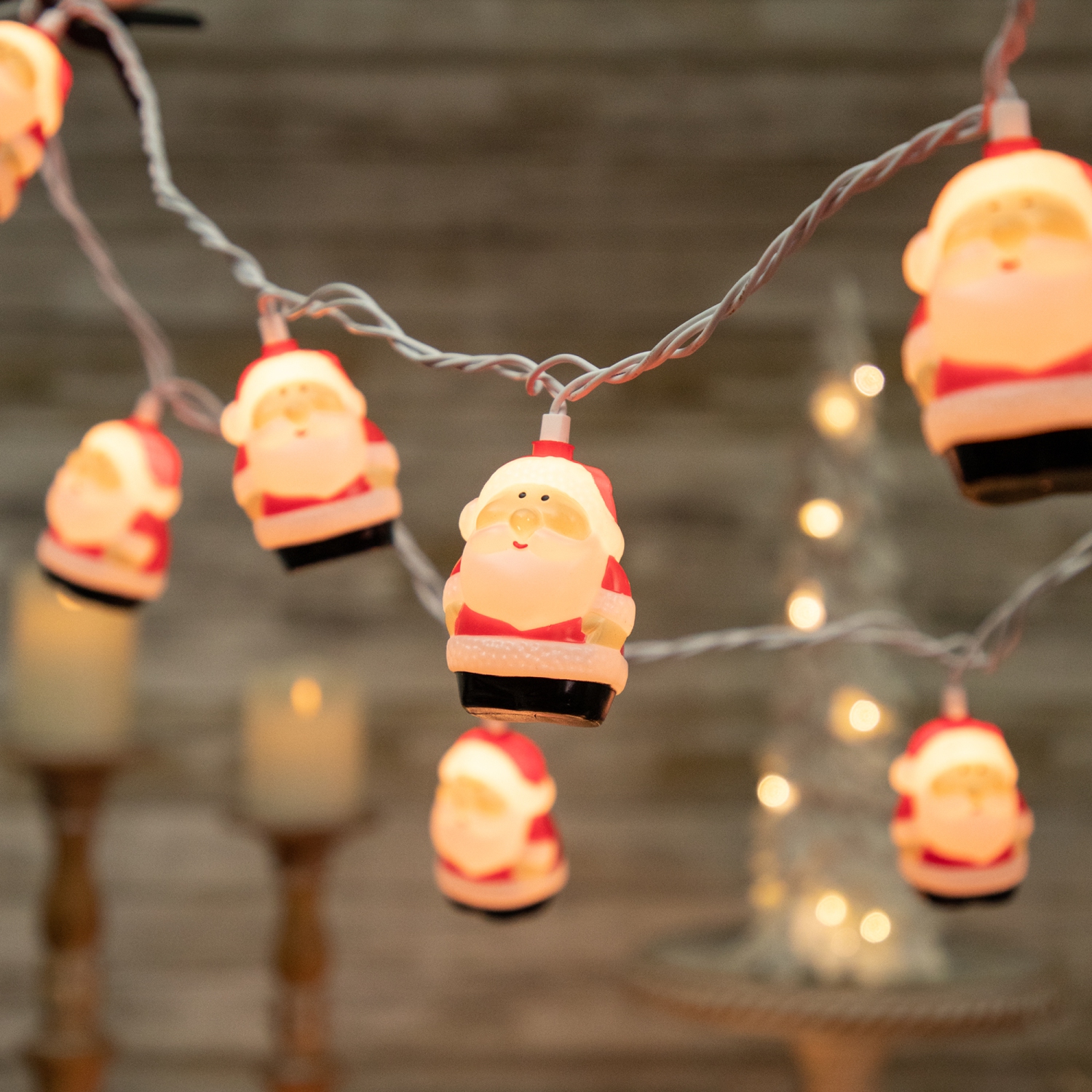 Ensemble de lumières de Noël Santa Claus, transparent, fil métallique vert, 6 pi, 10 unités