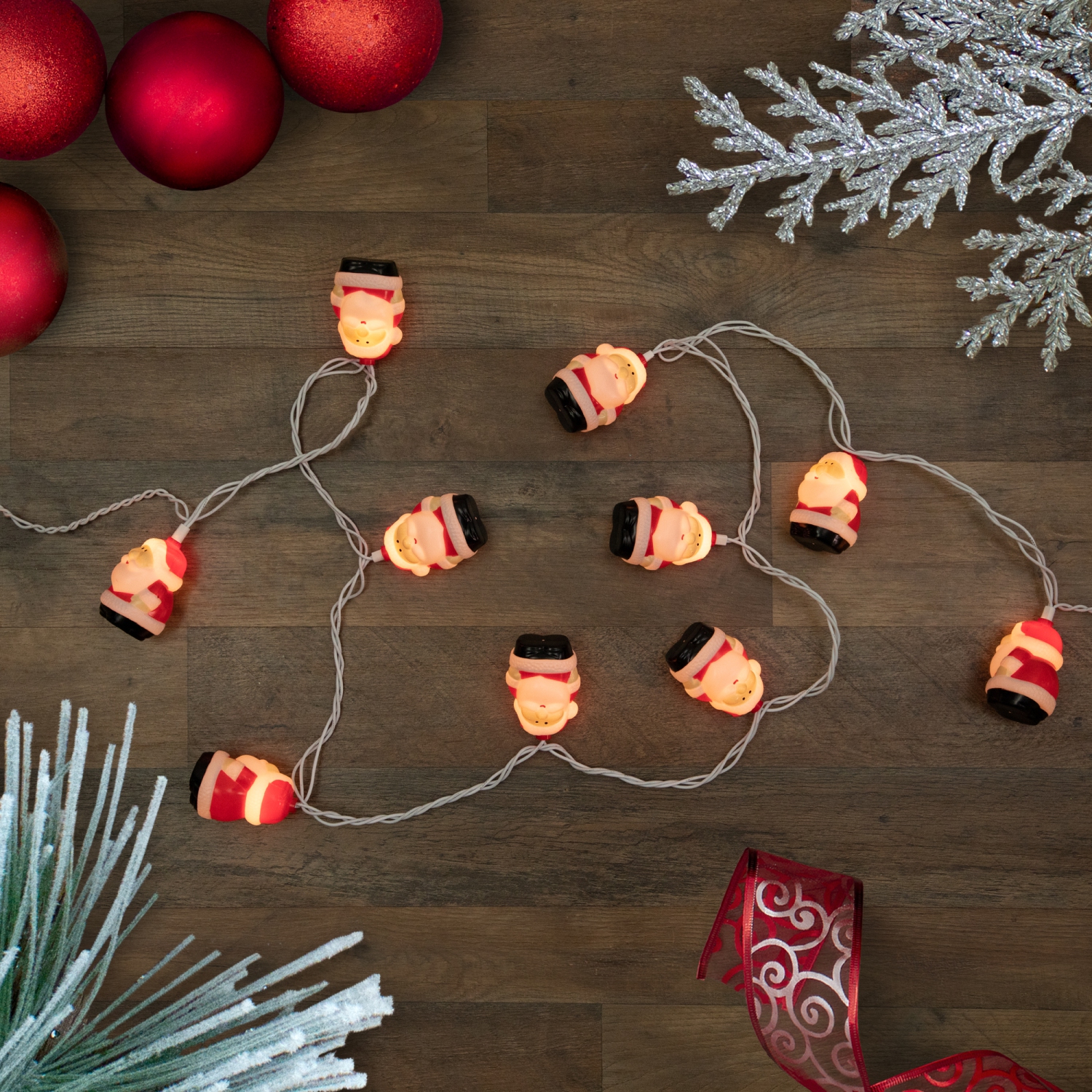 Ensemble de lumières de Noël Santa Claus, transparent, fil métallique vert, 6 pi, 10 unités