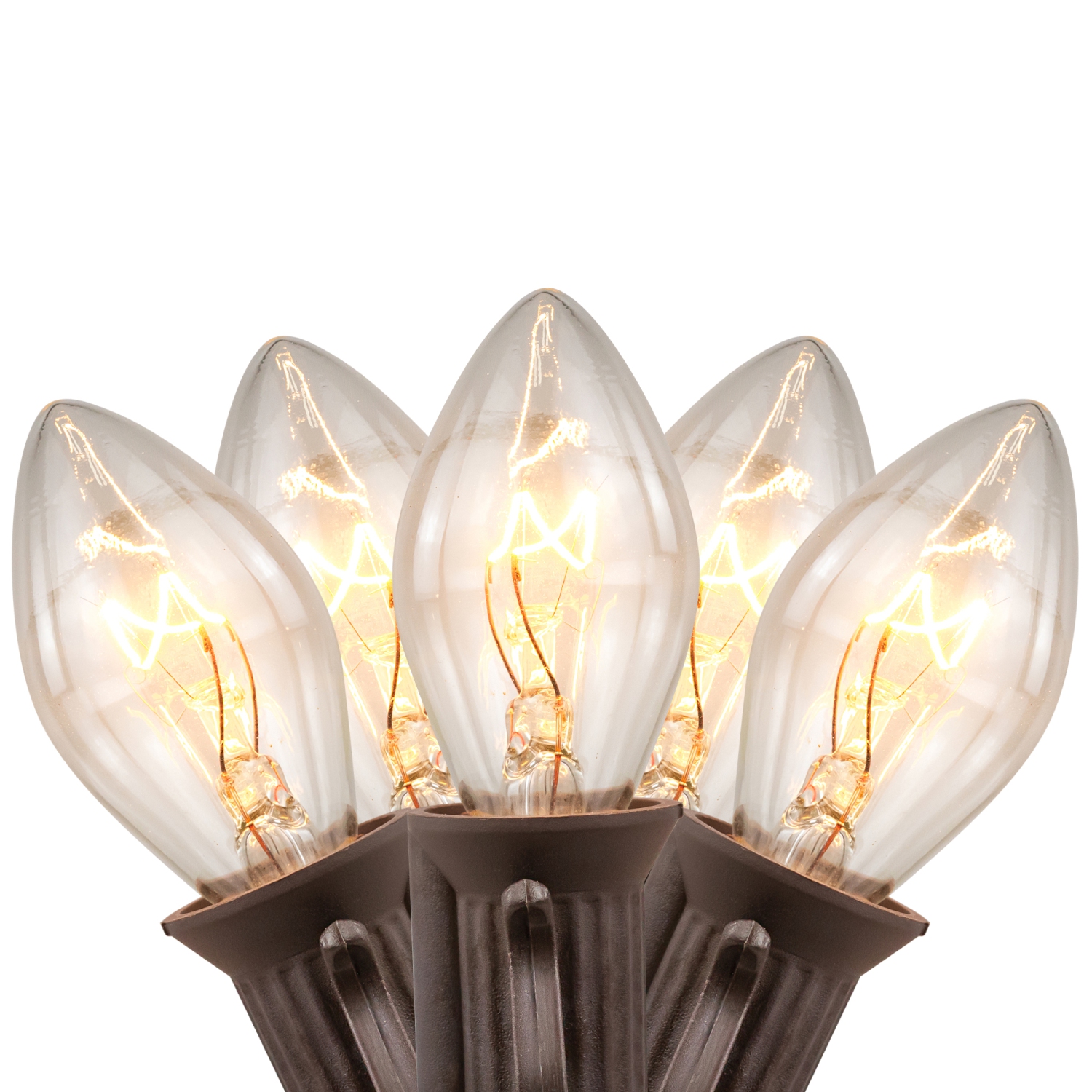 Guirlande de lumières de Noël C7 – Transparent – Câble brun de 24 pi – Paquet de 25