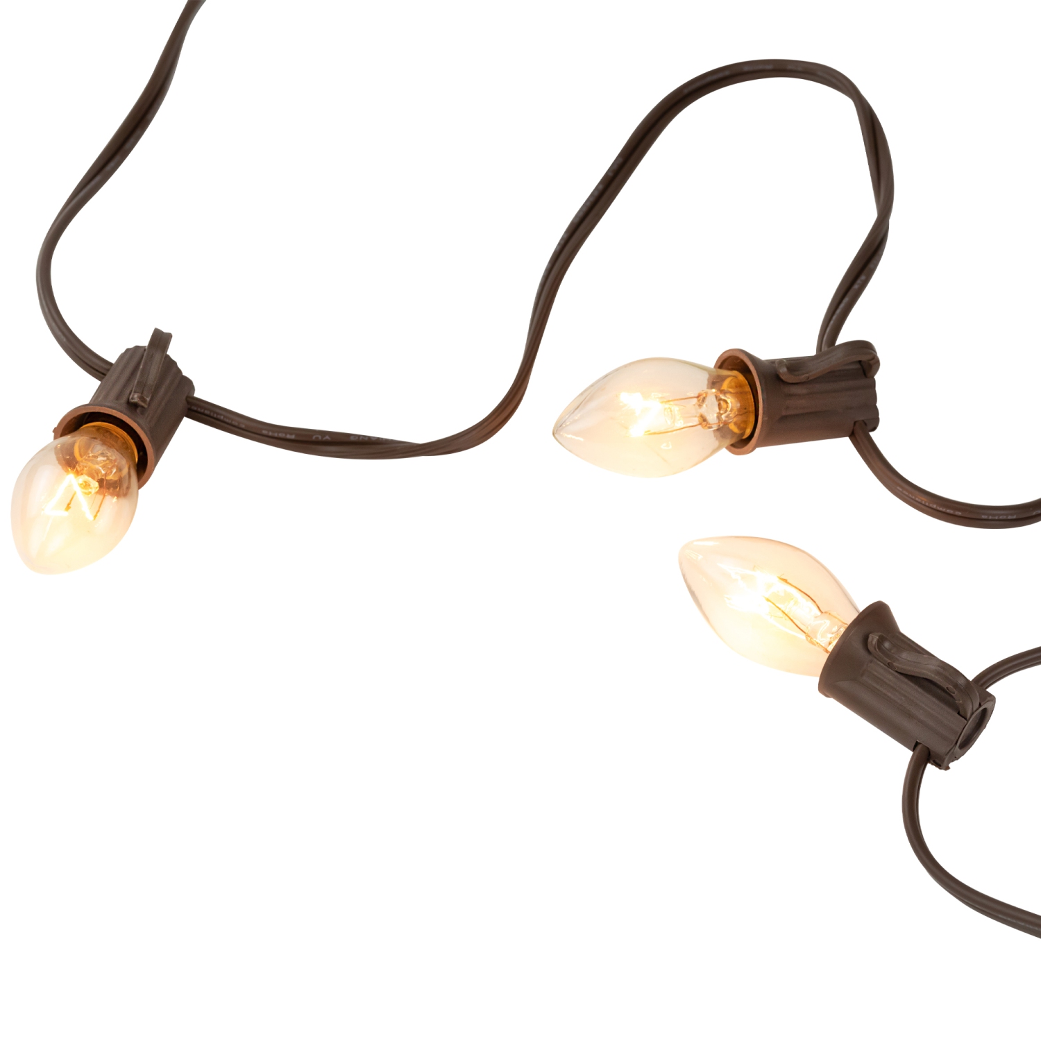 Guirlande de lumières de Noël C7 – Transparent – Câble brun de 24 pi – Paquet de 25