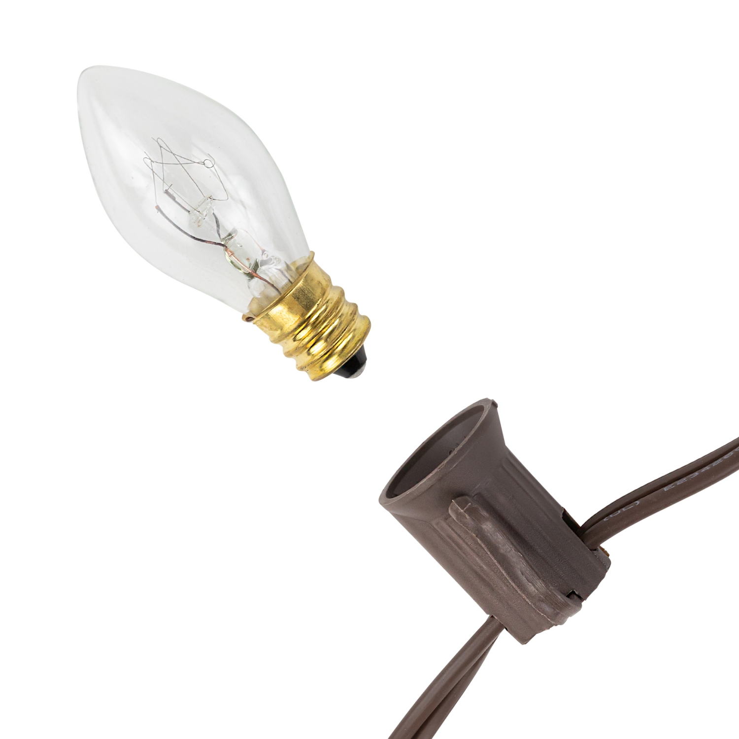 Guirlande de lumières de Noël C7 – Transparent – Câble brun de 24 pi – Paquet de 25
