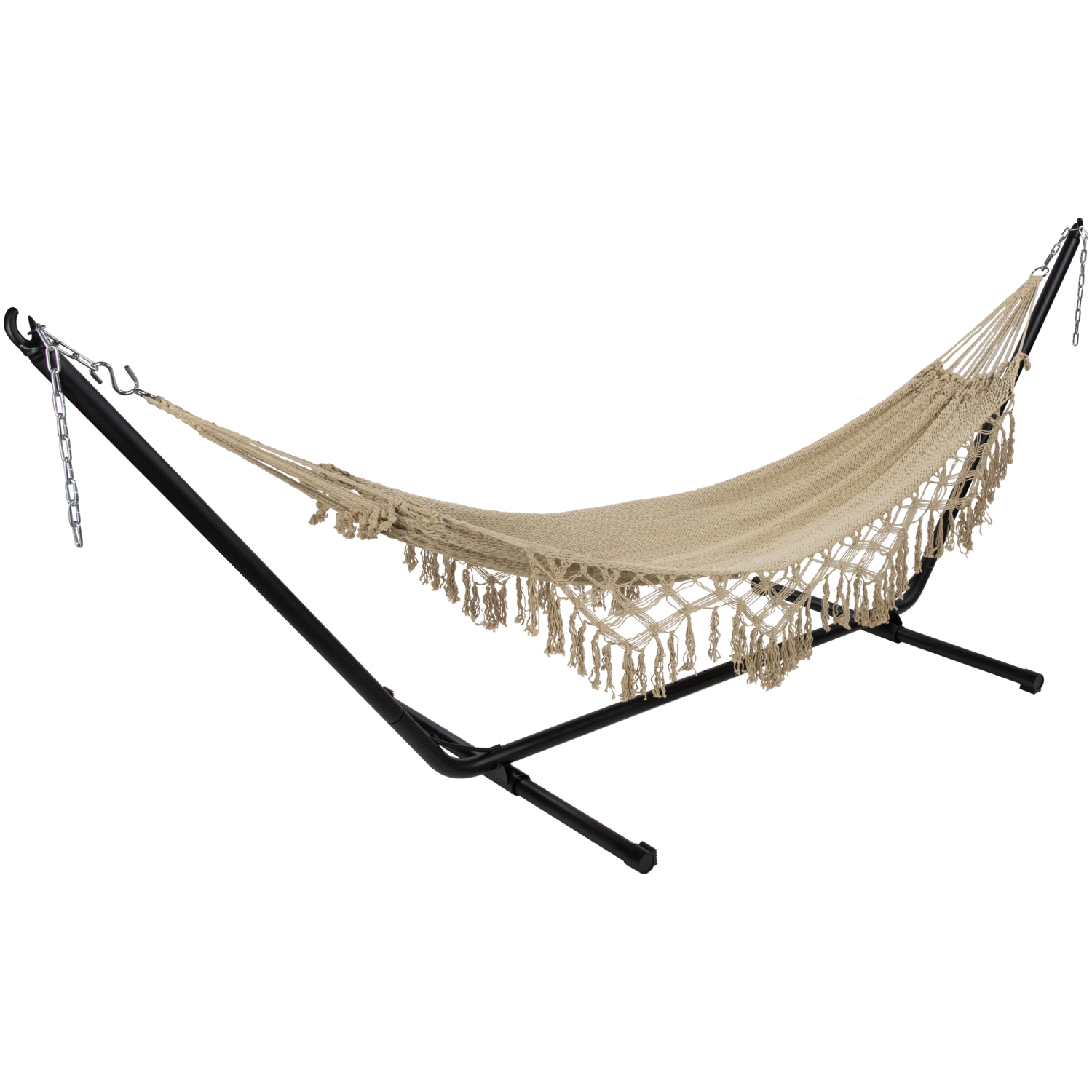 Macrame Hammock with Patterned Tassels - 78" x 31" - Brown