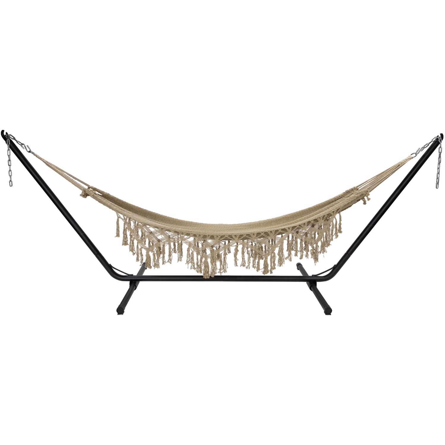 Macrame Hammock with Patterned Tassels - 78" x 31" - Brown